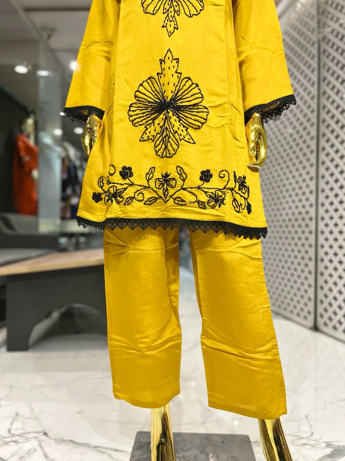 Mustard Yellow Silk Handwork 2 Piece Cord Set for Women | Designer Ethnic Co-ord Set