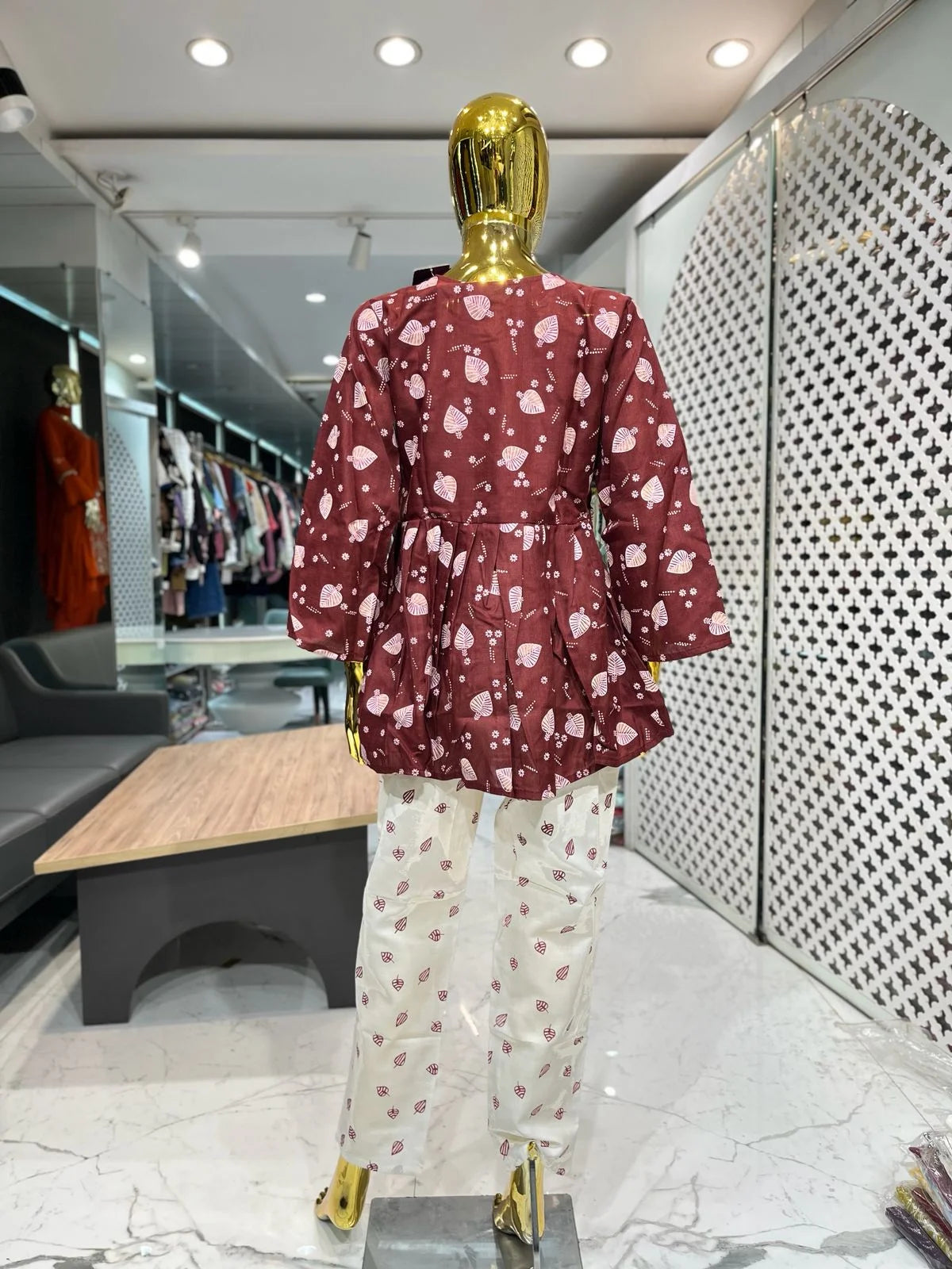 Maroon White Jute Cotton Printed 2 Piece Cord Set for Women | Designer Casual Co-Ord Set