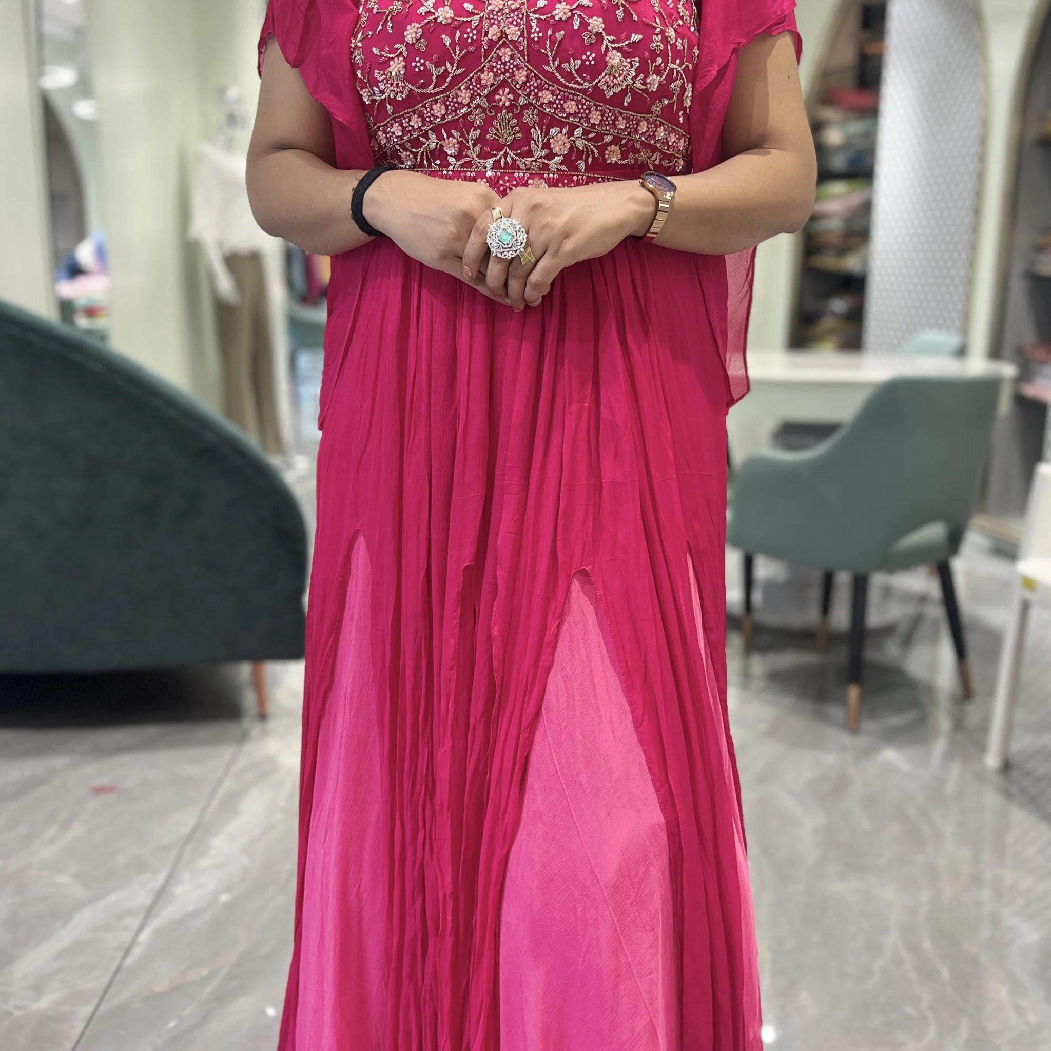 Raani Pink Sequin Cotton Silk Gown - FALAK 363