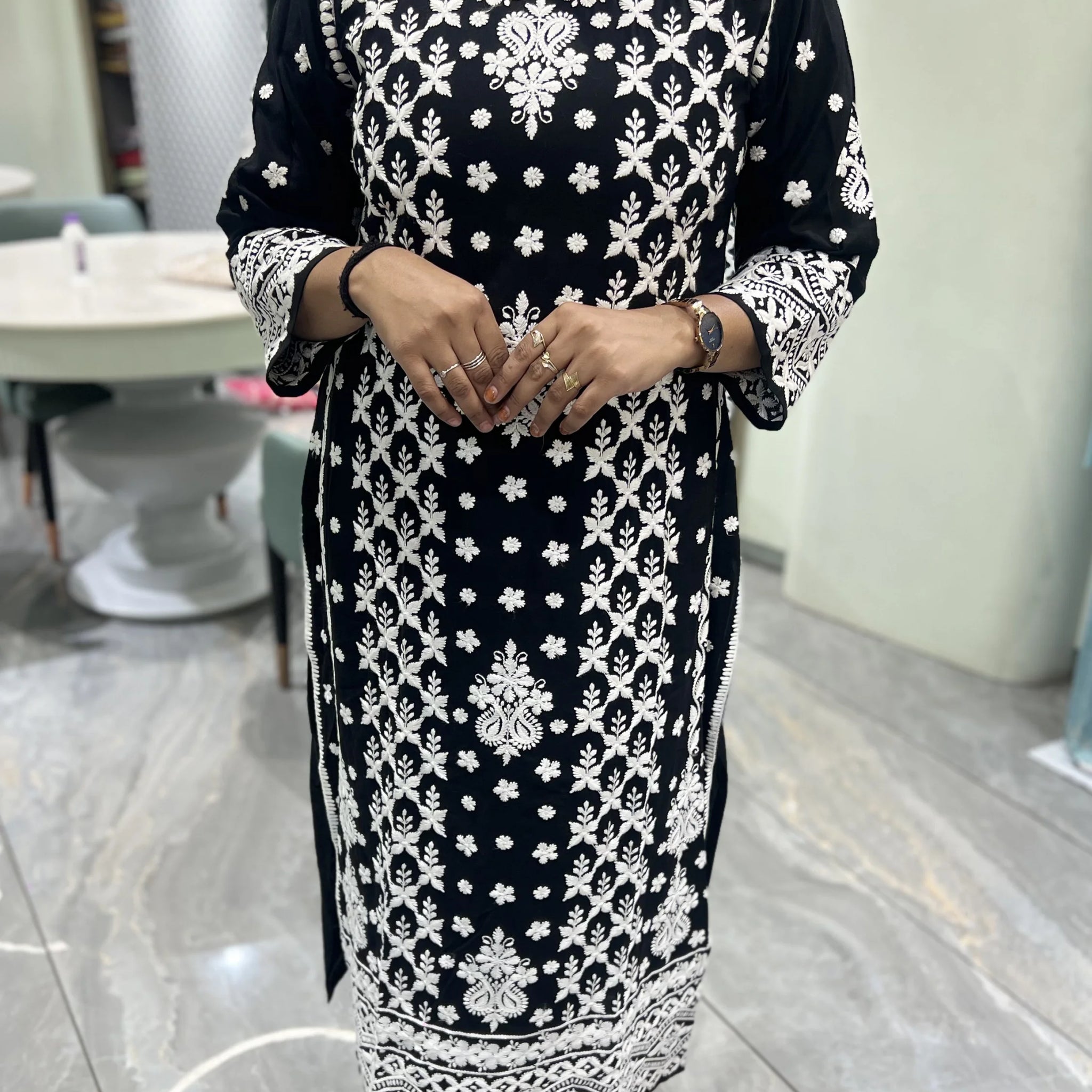 Black Thread Work Reyon Two Piece - FALAK G 37