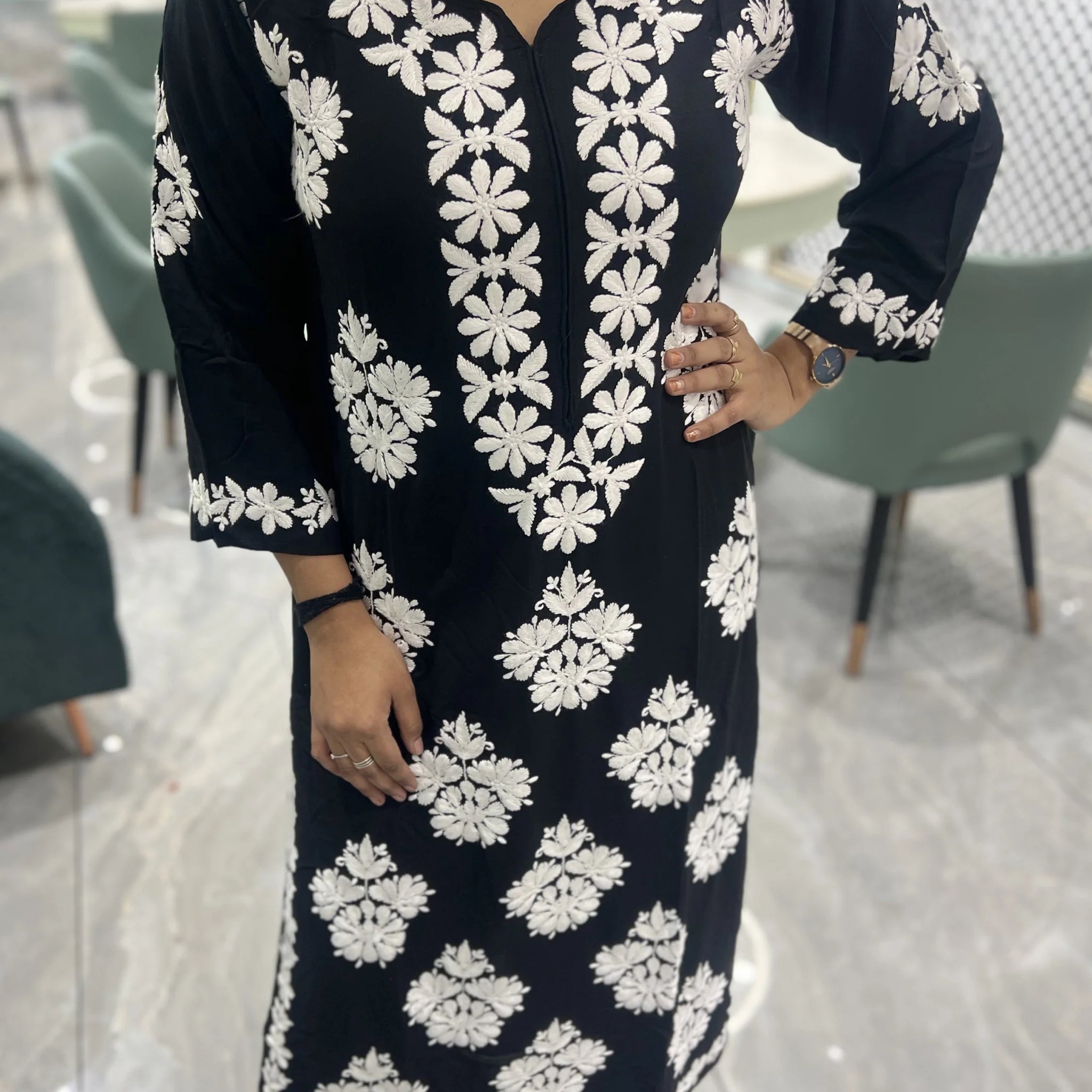 Black Thread Work Reyon Two Piece - FALAK G 39