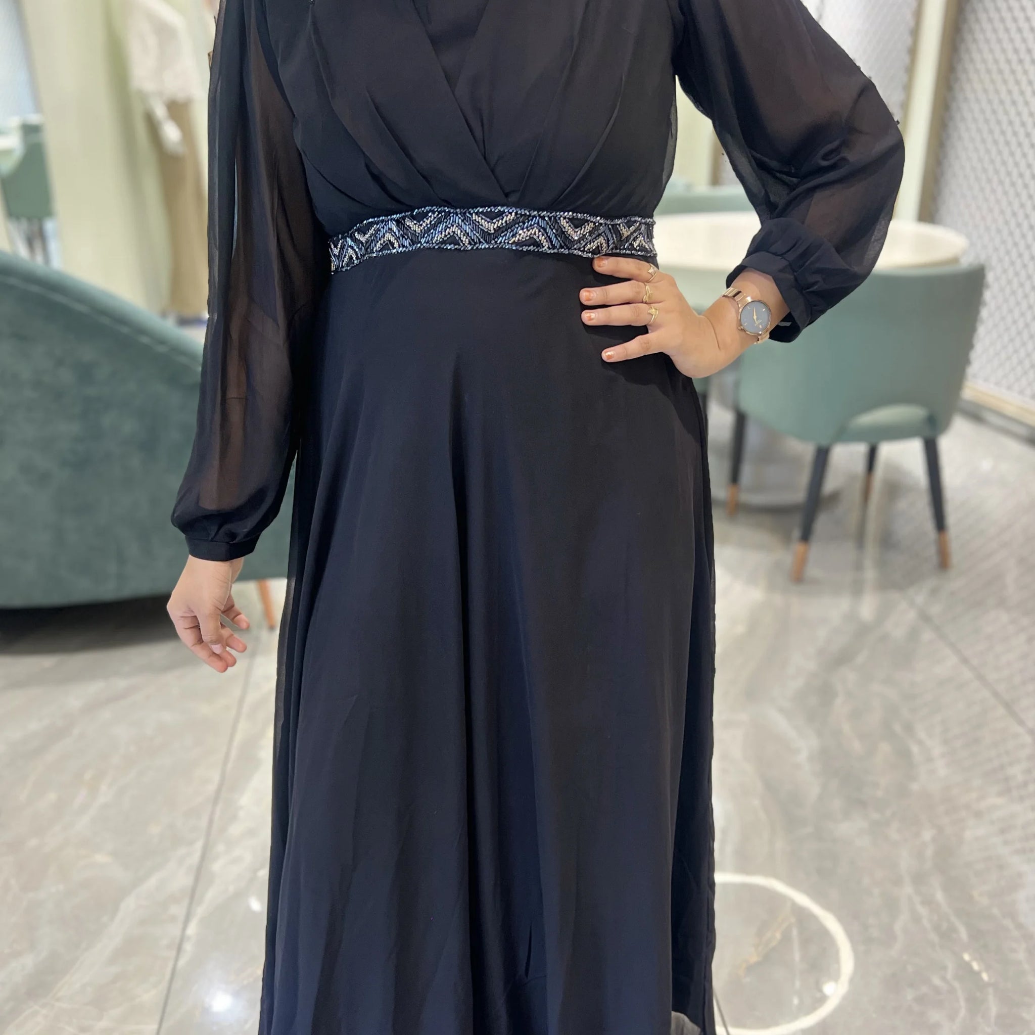 Black Hand Work Georgette  Western - FALAK K 113