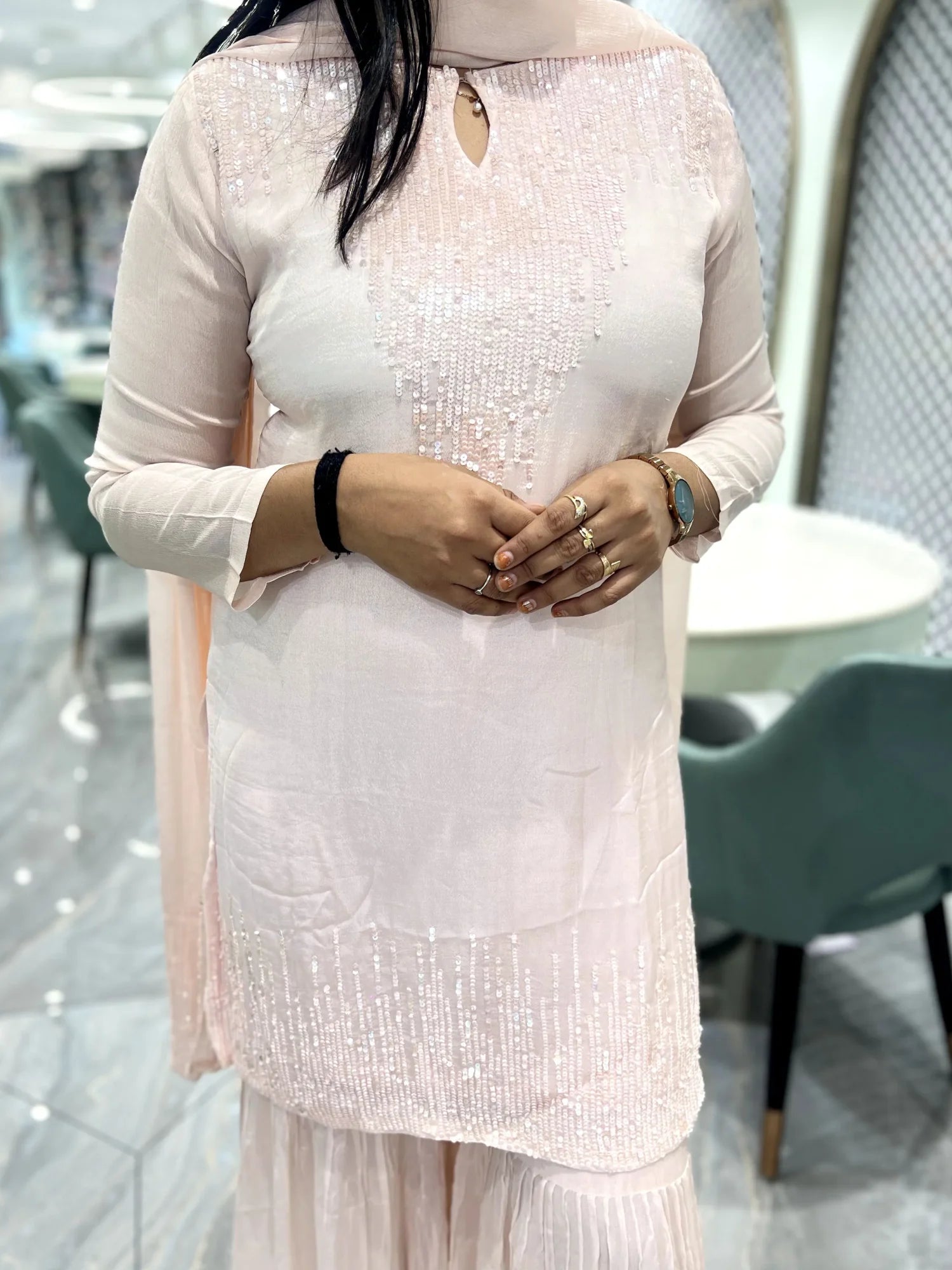 Pink Sequin Work Chinone Indo Western - ODGORI 2814 7