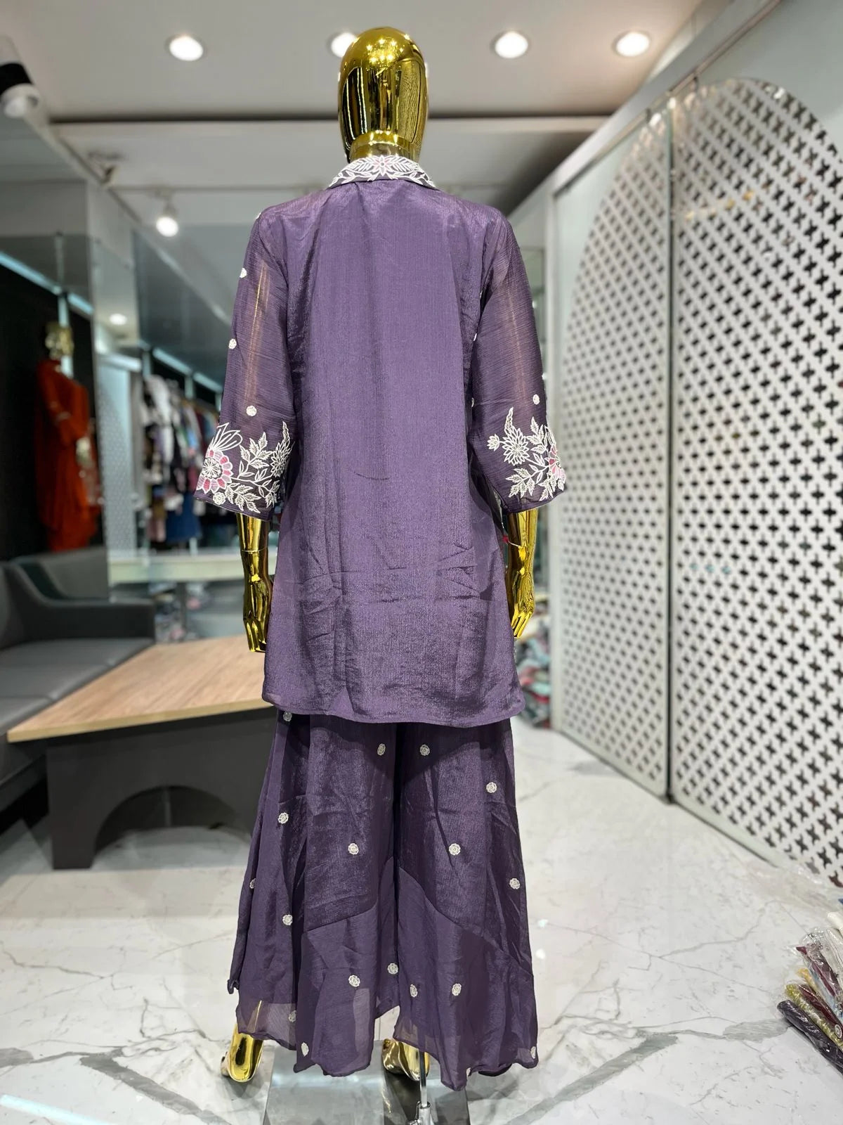 Purple Chinon Embroidery Palazzo Cord Set for Women | Designer 2 Piece Ethnic Co-ord Set