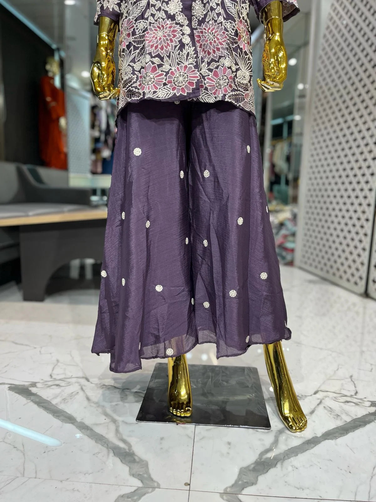 Purple Chinon Embroidery Palazzo Cord Set for Women | Designer 2 Piece Ethnic Co-ord Set