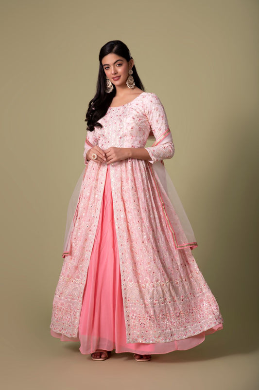 Elegant Pink A Line Indowestern Dress