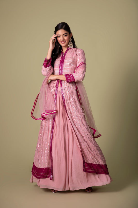 Elegantly woven with thread the most authentic berry grape colored indowestern