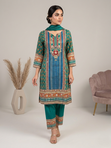 Deep Green Natural Crepe Short Anarkali Suit Set for Women | Gota Patti Work Digital Print Ethnic Wear