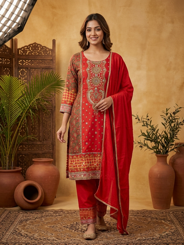 Orange Gota Patti Anarkali Suit Set for Women | Natural Crepe 3 Piece Festive Wear with Dupatta