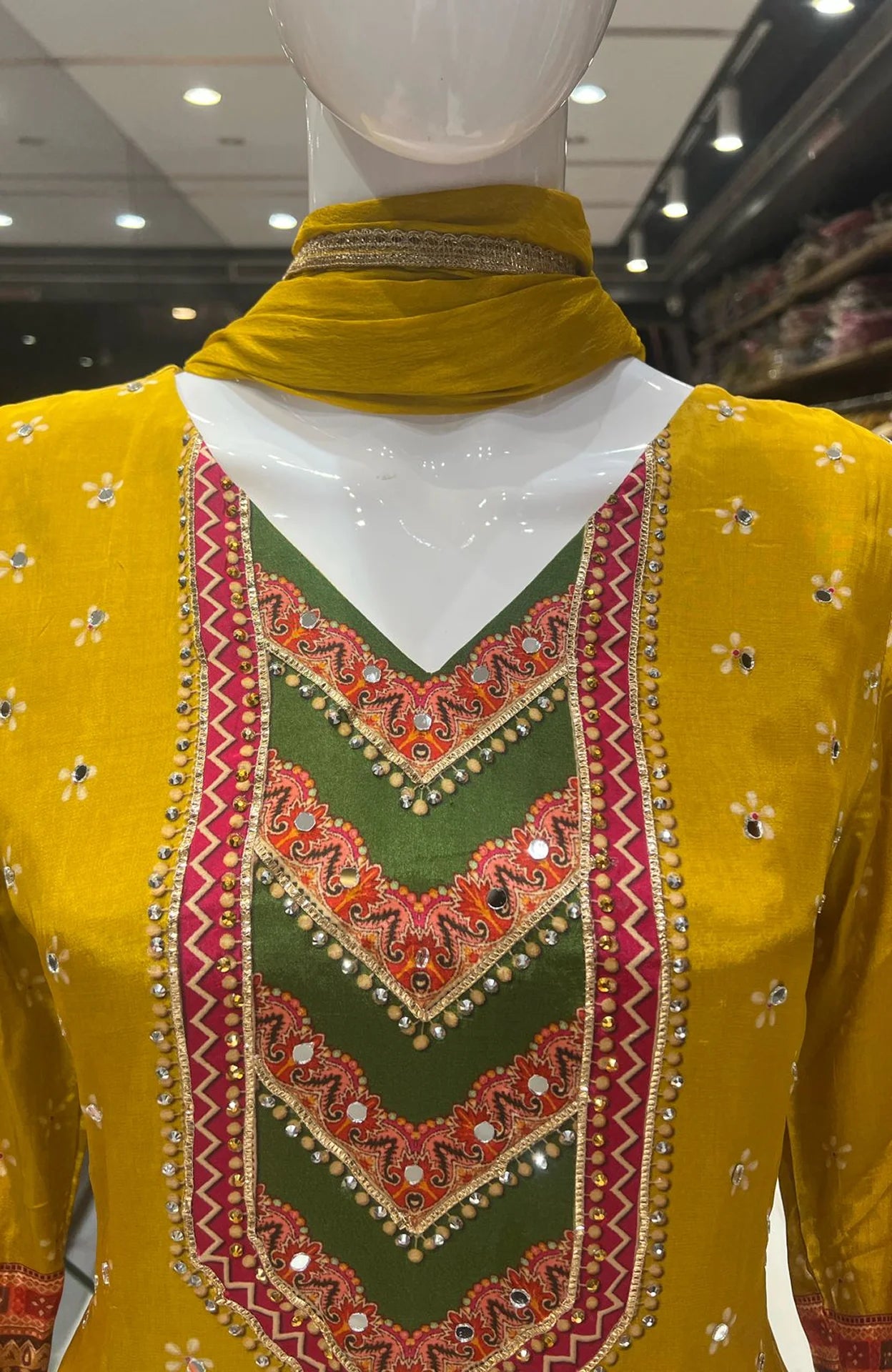 Mustard Natural Crepe Short Anarkali Suit Set for Women | Mirror Work Festive Ethnic Wear