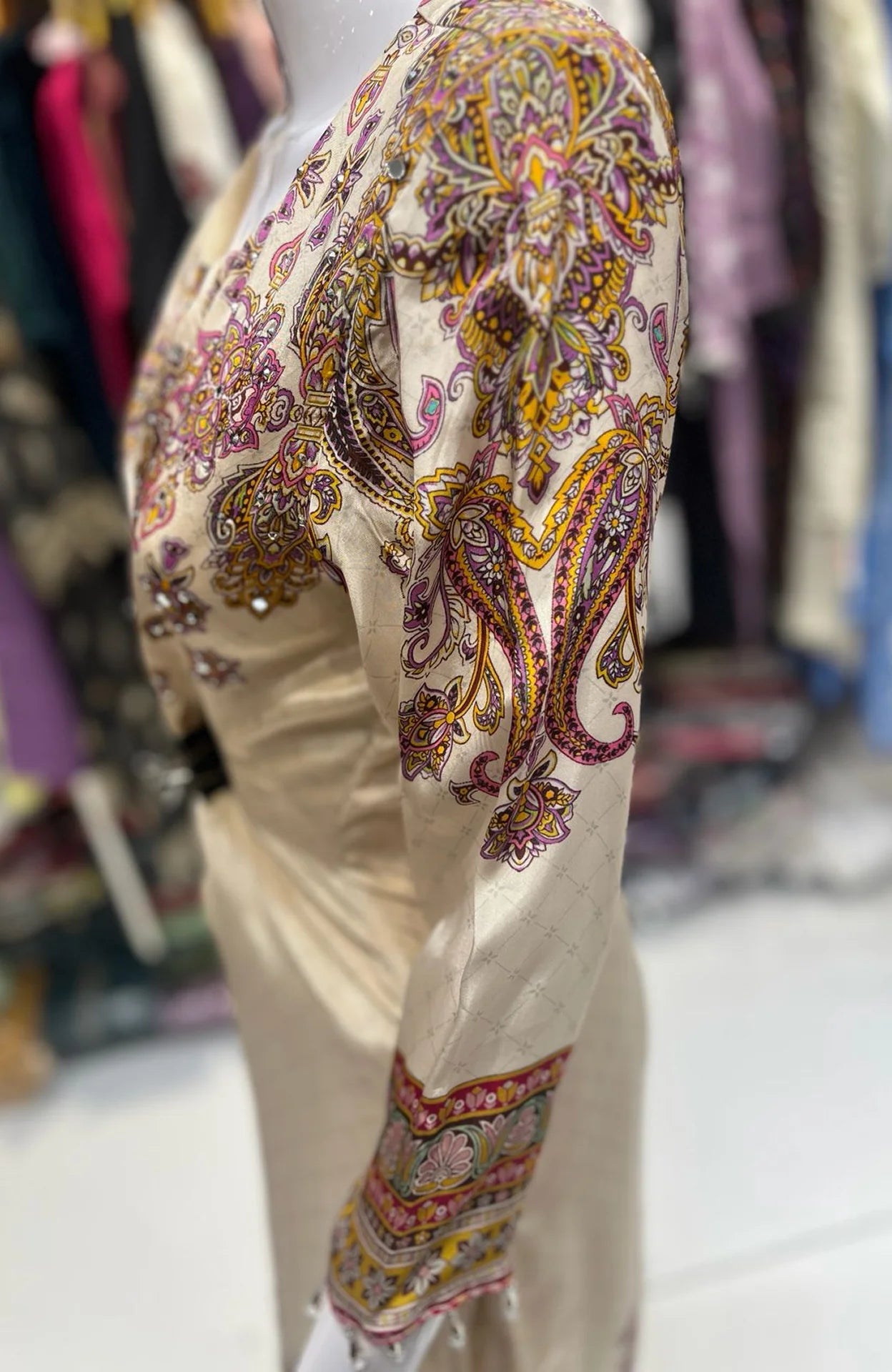Cream Crepe Sharara Suit Set for Women | Mirror Work Digital Print Straight Kurta with Dupatta