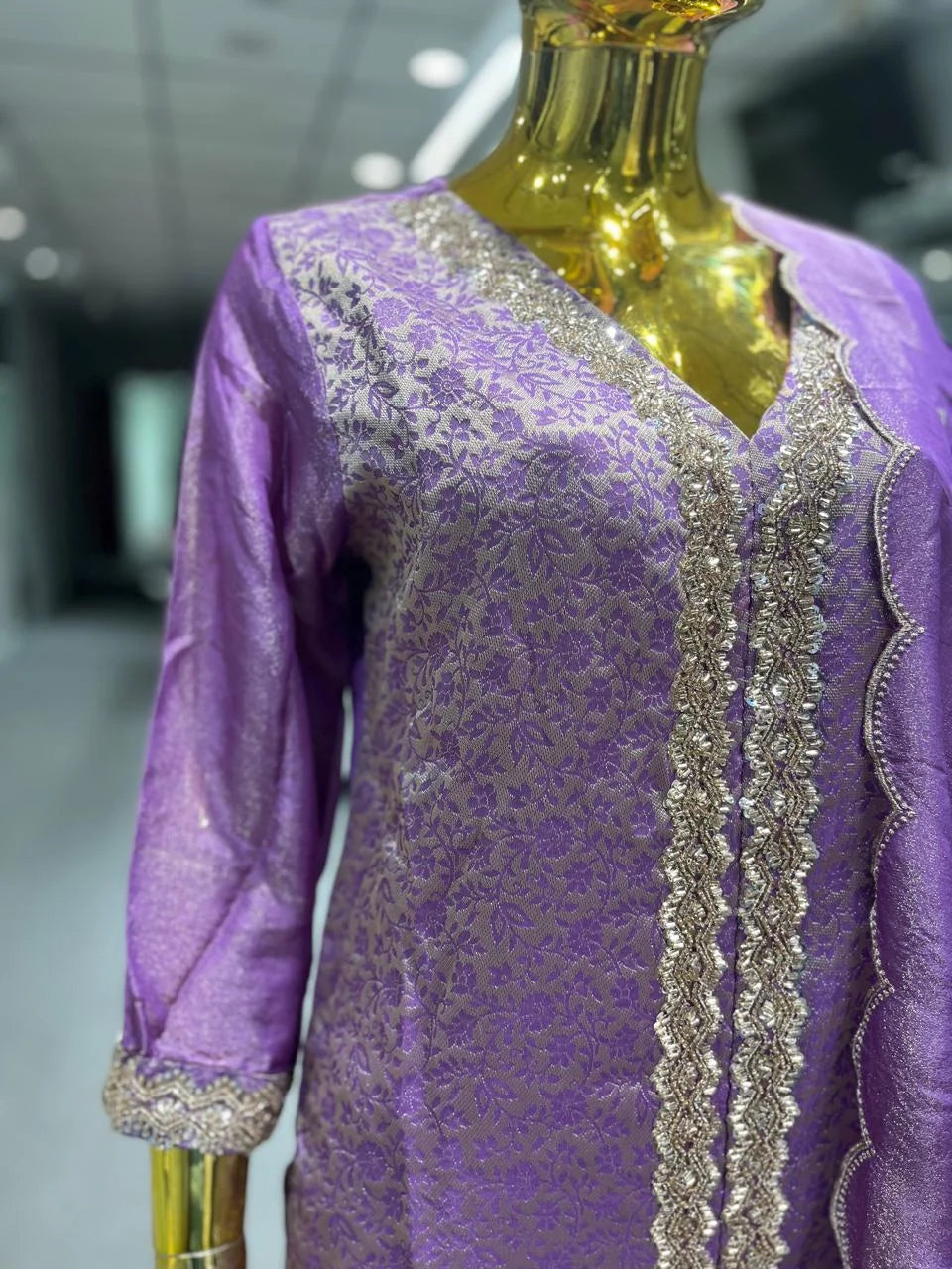 Purple Brasso Silk Handwork 3 Piece Kurti Pant Dupatta Set for Women | Designer Ethnic Wear