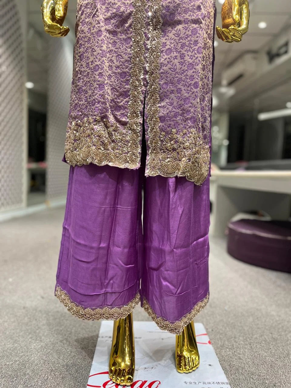 Purple Brasso Silk Handwork 3 Piece Kurti Pant Dupatta Set for Women | Designer Ethnic Wear