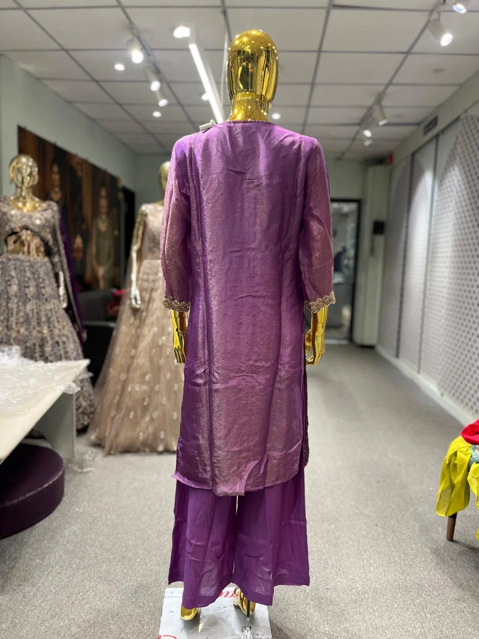 Purple Brasso Silk Handwork 3 Piece Kurti Pant Dupatta Set for Women | Designer Ethnic Wear