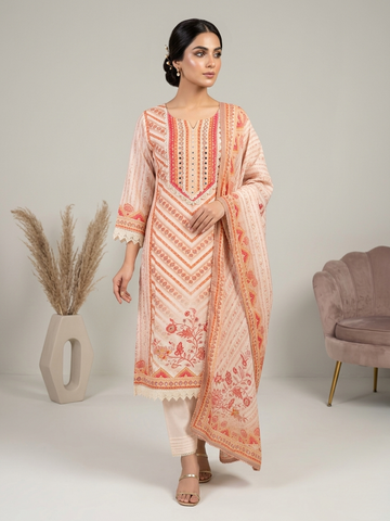 Cream Mirror Work Straight Suit Set for Women | Natural Crepe 3 Piece Ethnic Wear with Dupatta