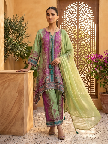 Pista Green Pakistani Style Suit Set for Women | Mirror Work Digital Print Crepe Ethnic Wear