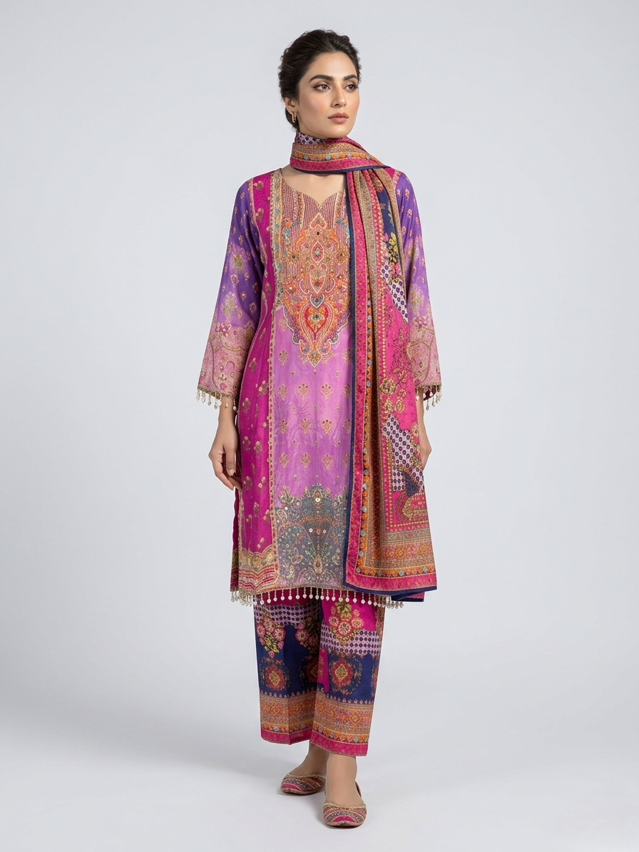 Pink Printed Short Anarkali Suit Set for Women | Gota Patti 3 Piece Festive Ethnic Wear