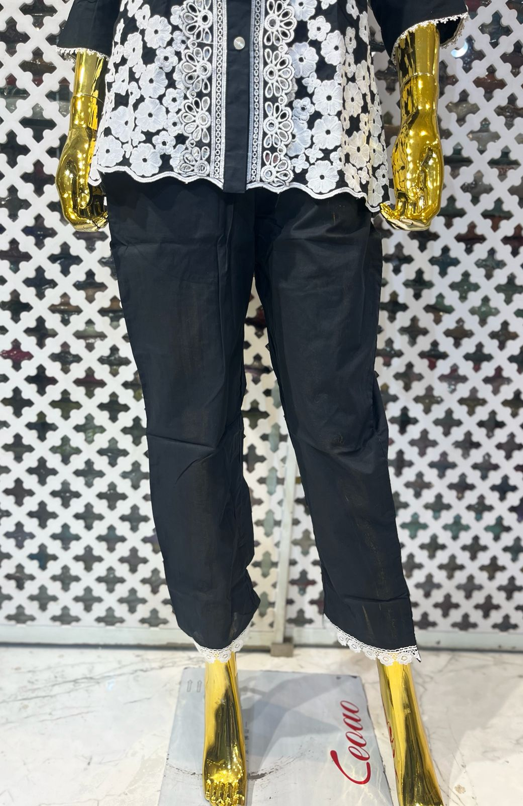 Black Cotton Silk Embroidered Co-Ord Set for Women | Designer Lace Work Cord Set