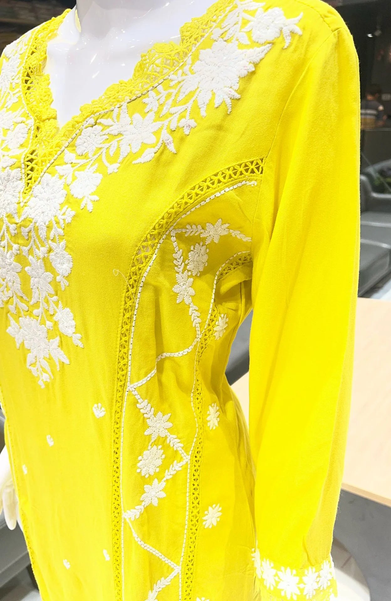 Yellow Rayon Embroidered Straight Suit Set for Women | Lace Work 3 Piece Ethnic Wear