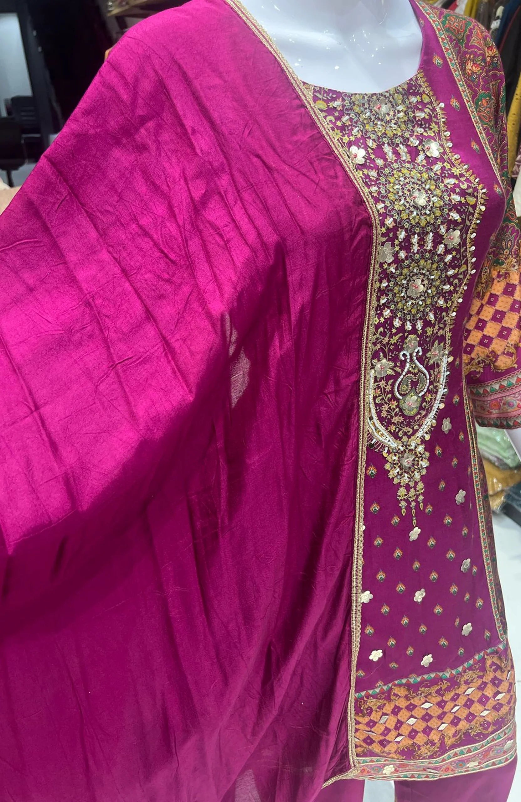 Deep Pink Gota Patti Short Anarkali Suit Set for Women | Digital Print 3 Piece Festive Wear