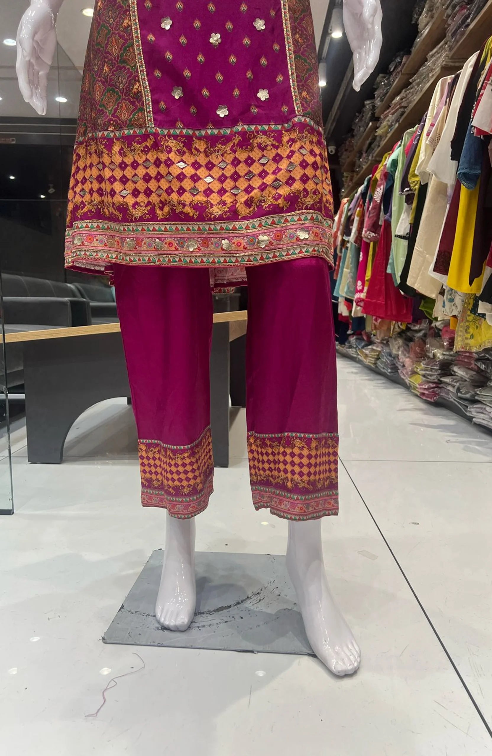 Deep Pink Gota Patti Short Anarkali Suit Set for Women | Digital Print 3 Piece Festive Wear
