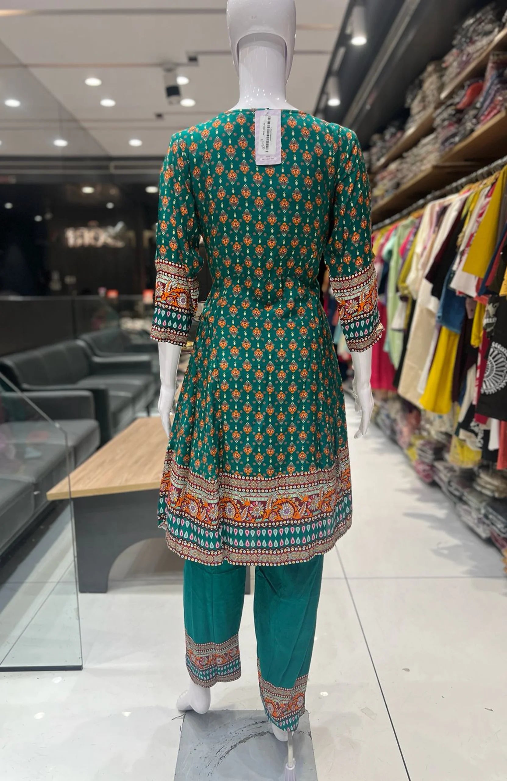 Deep Green Natural Crepe Short Anarkali Suit Set for Women | Gota Patti Work Digital Print Ethnic Wear
