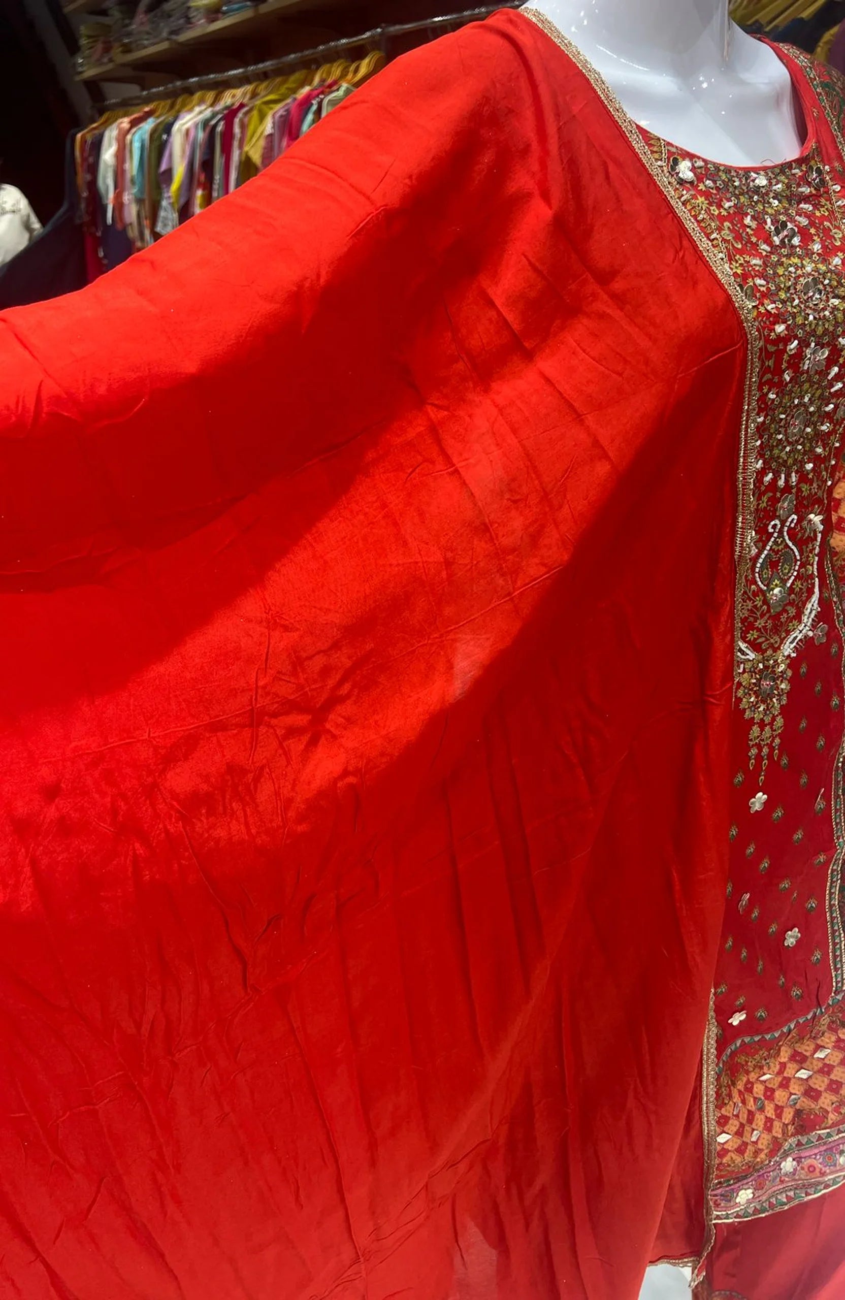 Orange Gota Patti Anarkali Suit Set for Women | Natural Crepe 3 Piece Festive Wear with Dupatta