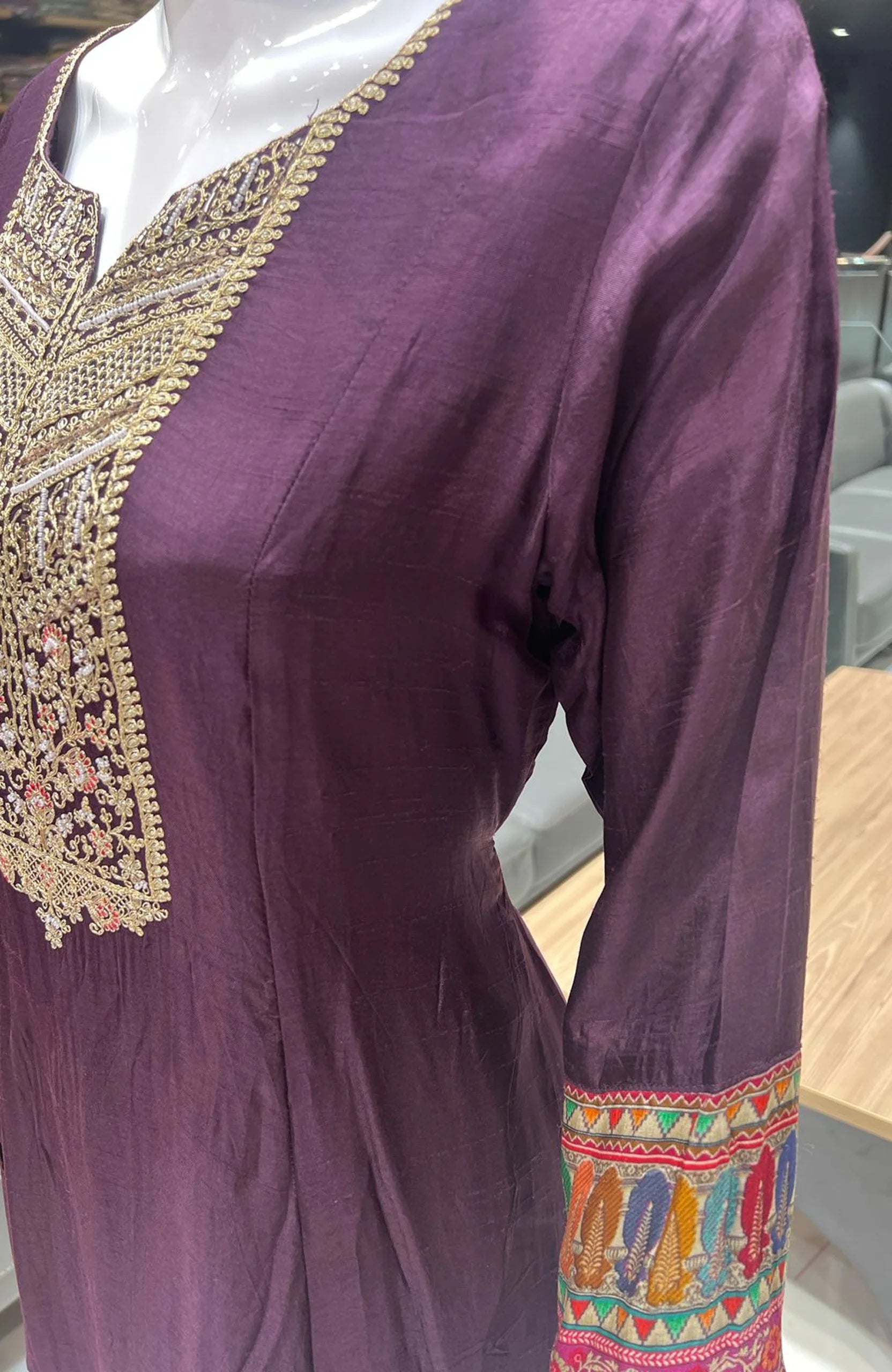 Wine Dola Silk Short Anarkali Suit Set for Women | Embroidered Hand Work 3 Piece Festive Wear