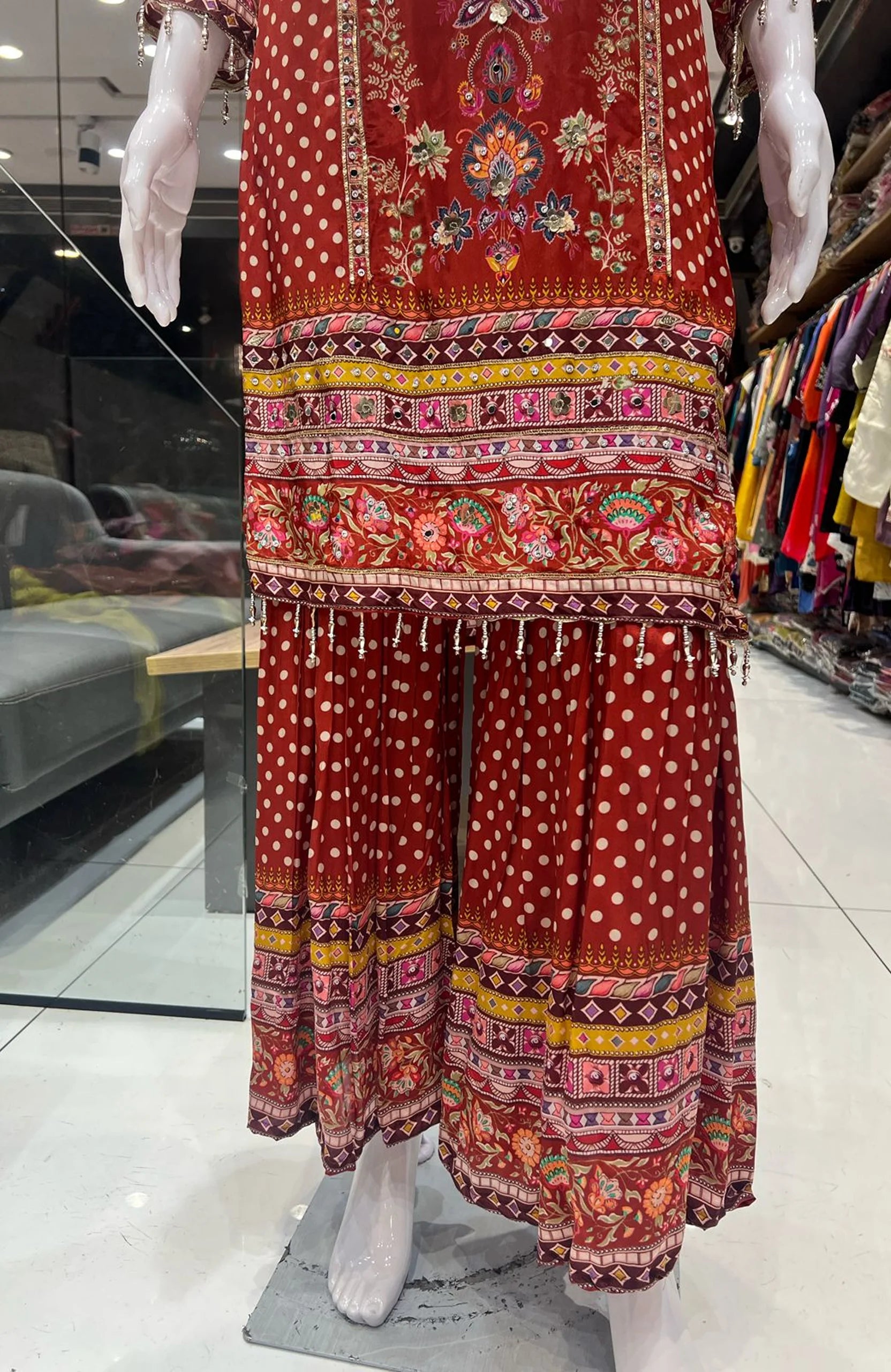 Red Natural Crepe Gota Patti Sharara Suit Set for Women | Digital Print Festive & Wedding Wear