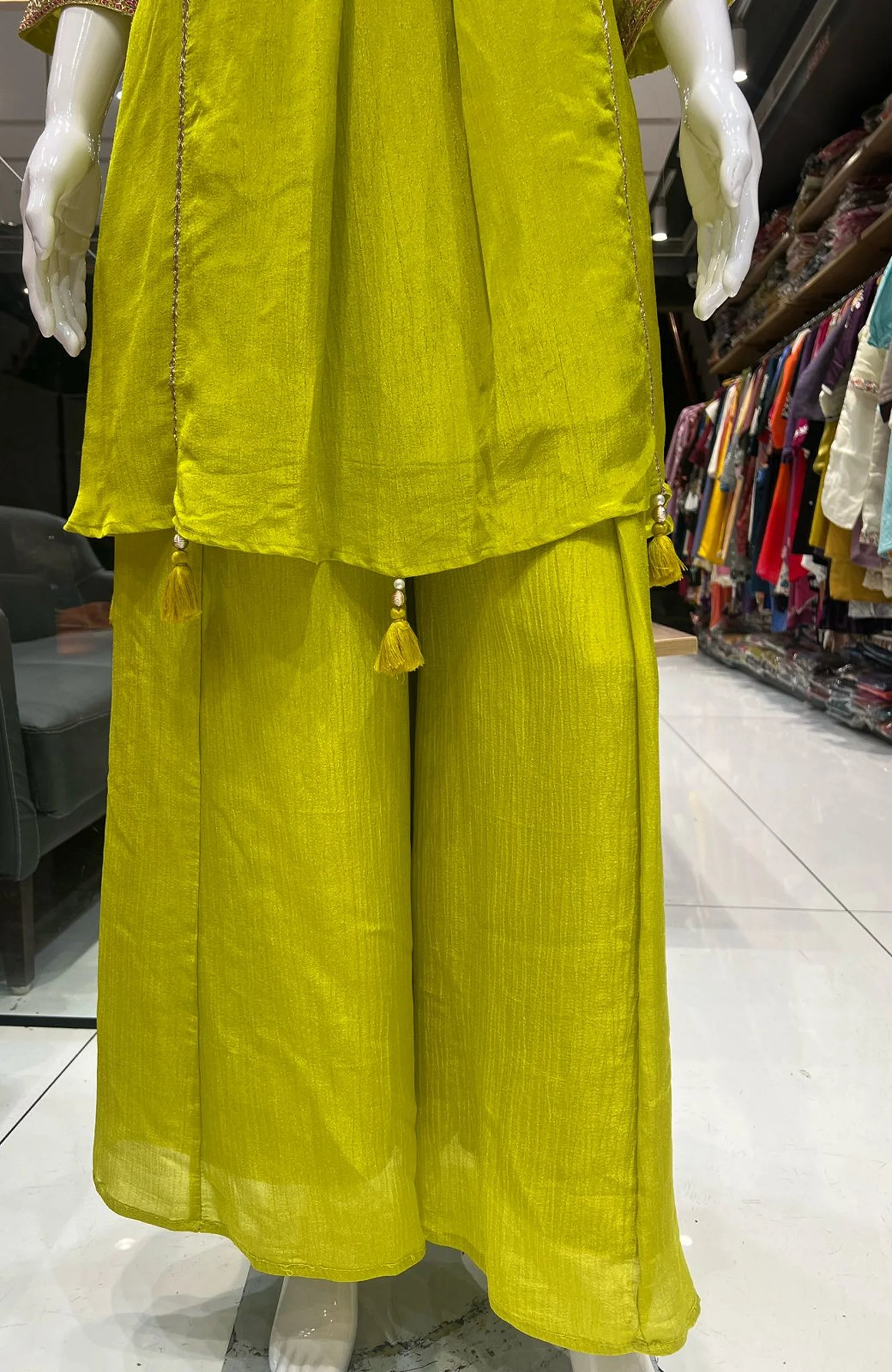 Neon Embroidered Short Anarkali Suit Set for Women | Chinon 3 Piece Festive & Party Wear
