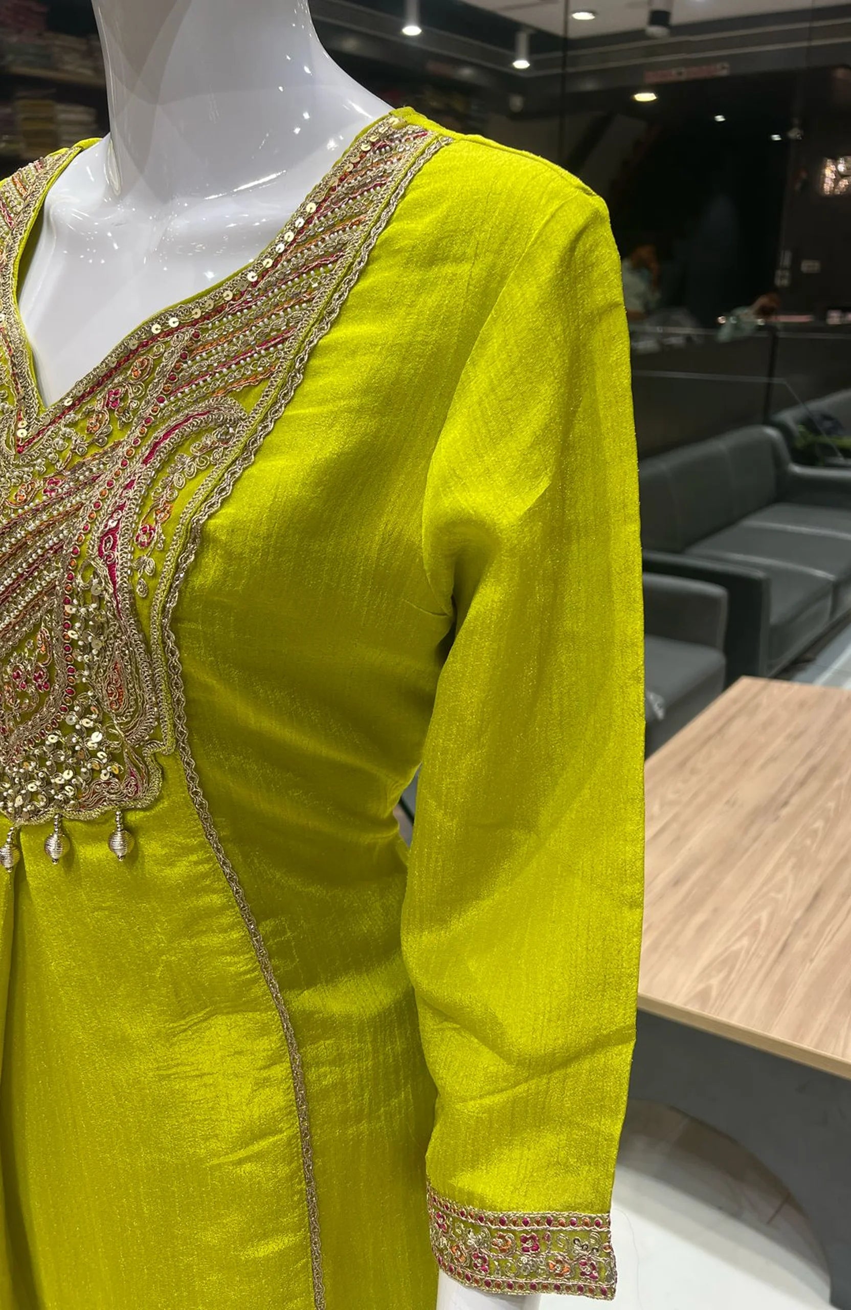 Neon Embroidered Short Anarkali Suit Set for Women | Chinon 3 Piece Festive & Party Wear
