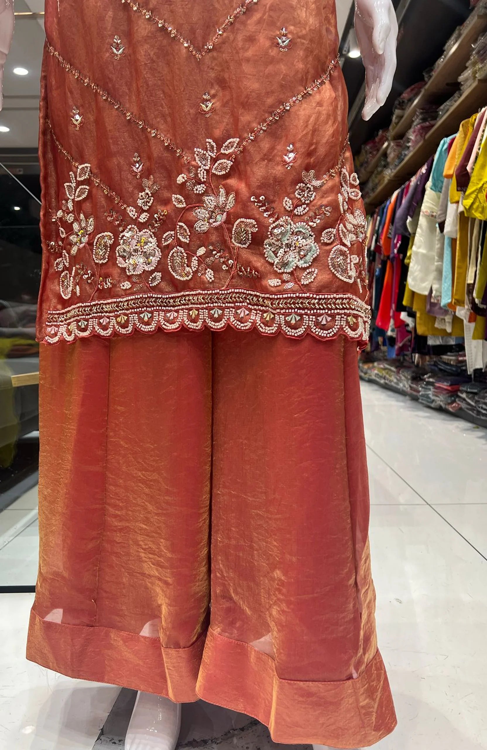 Gajri Frendy Fabric 3 Piece Suit Set for Women | Bead Work Straight Suit Elegant Ethnic Wear