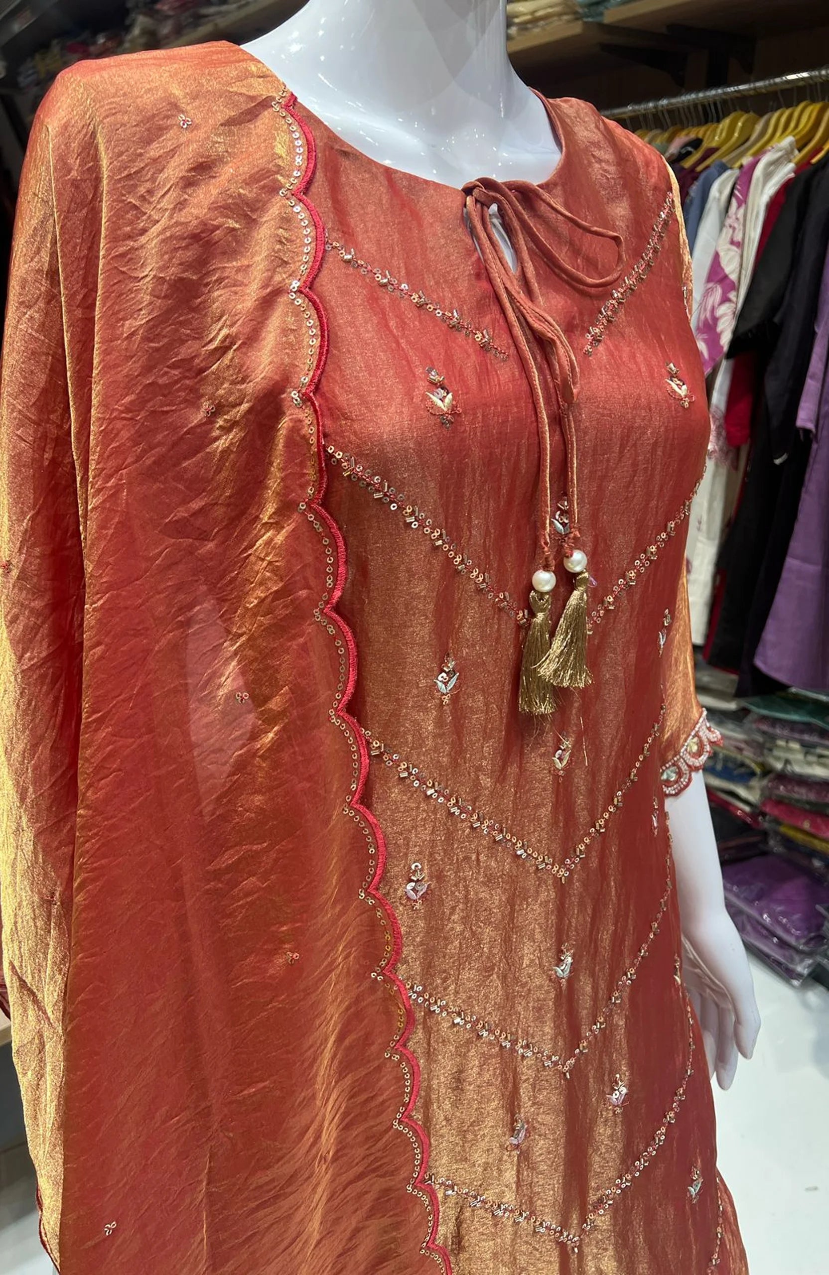 Gajri Frendy Fabric 3 Piece Suit Set for Women | Bead Work Straight Suit Elegant Ethnic Wear