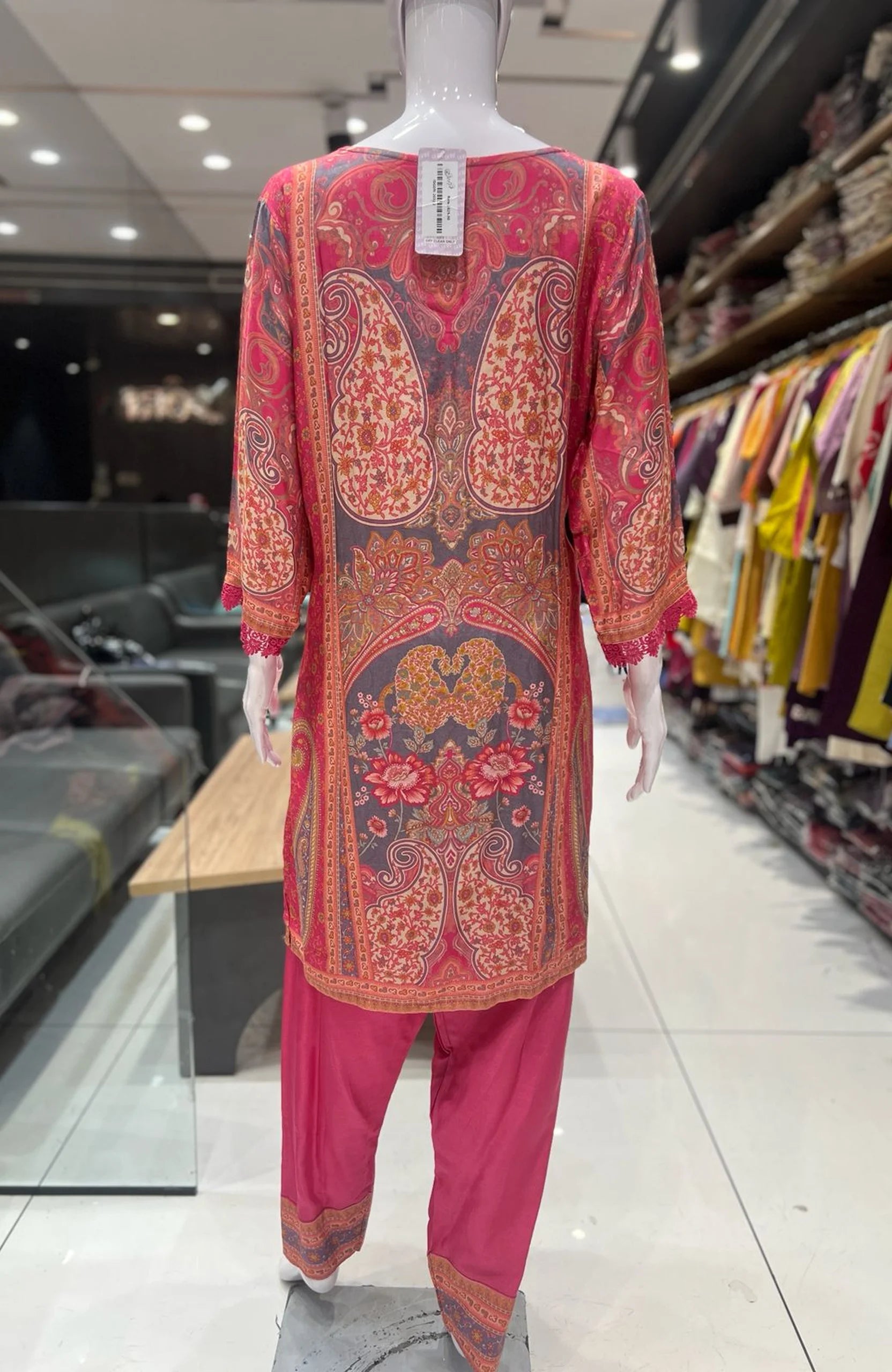 Dark Pink Crepe Straight Suit Set for Women | Mirror & Lace Work Designer Ethnic Wear