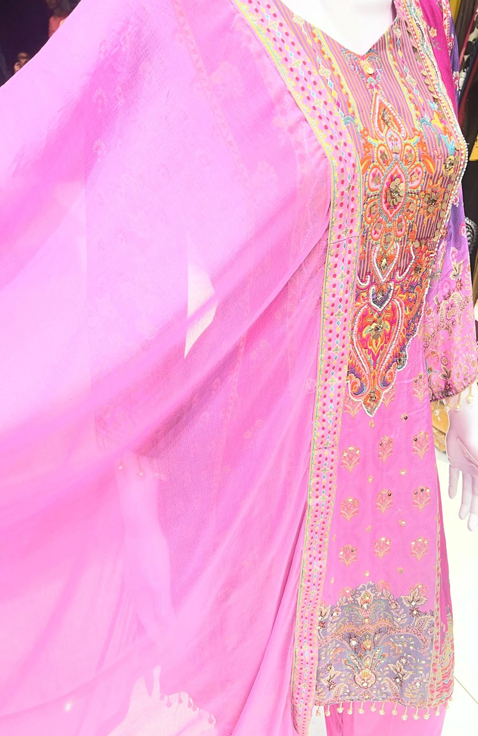 Pink Printed Short Anarkali Suit Set for Women | Gota Patti 3 Piece Festive Ethnic Wear
