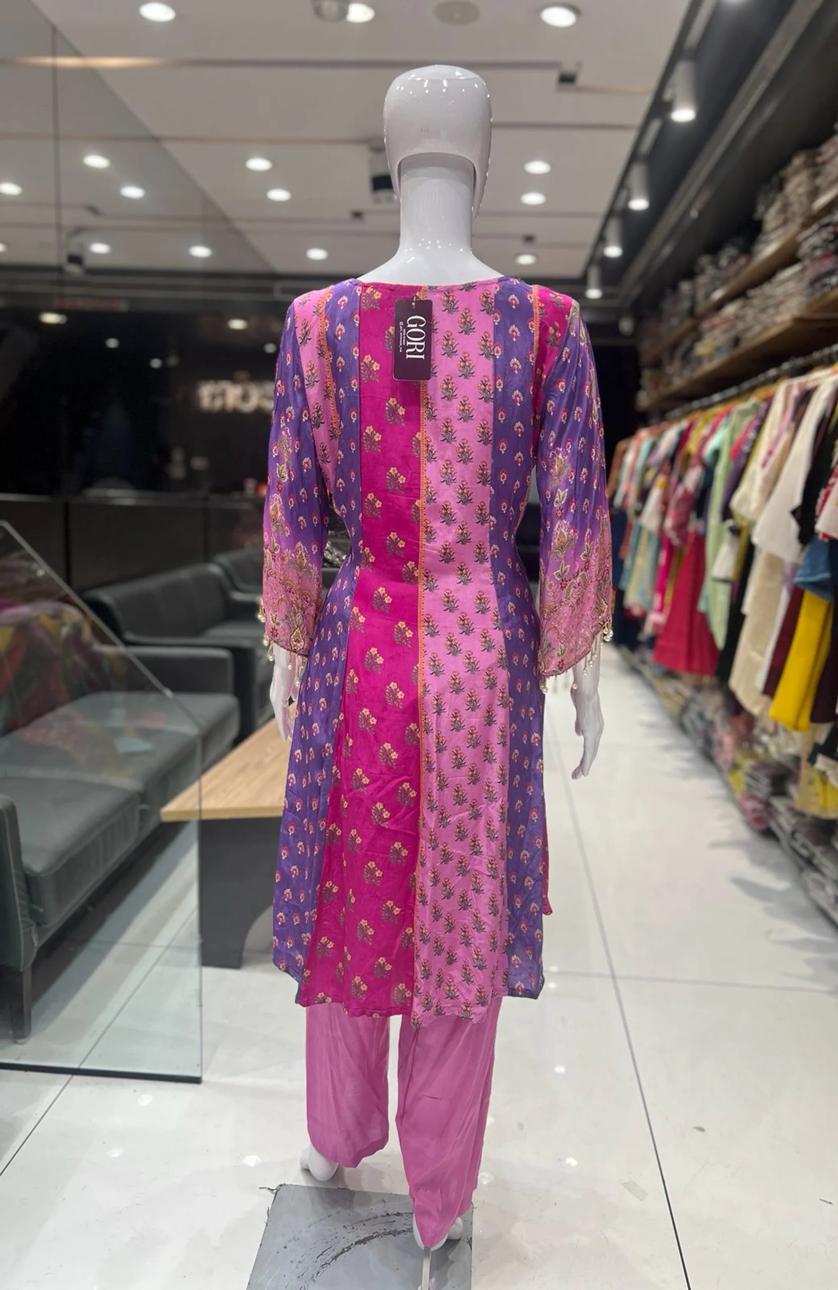 Pink Printed Short Anarkali Suit Set for Women | Gota Patti 3 Piece Festive Ethnic Wear