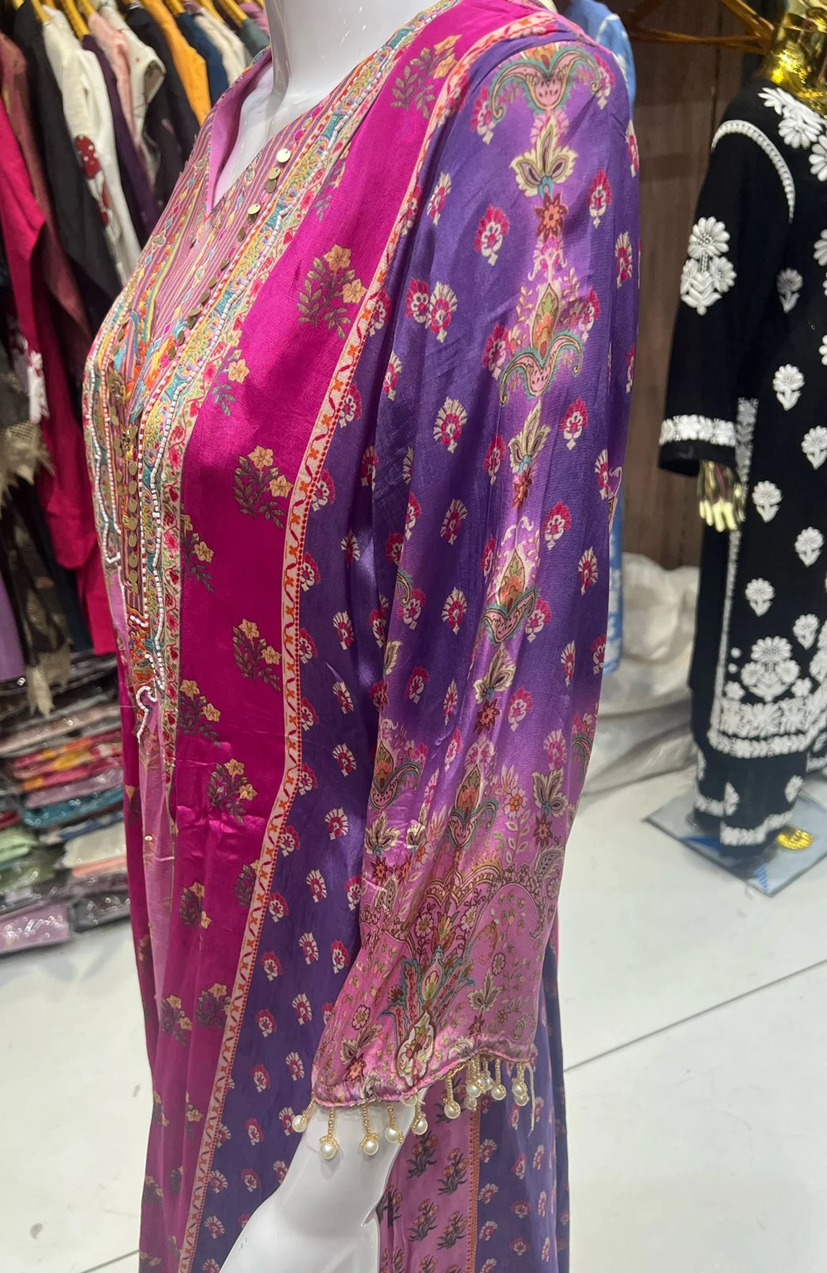 Pink Printed Short Anarkali Suit Set for Women | Gota Patti 3 Piece Festive Ethnic Wear