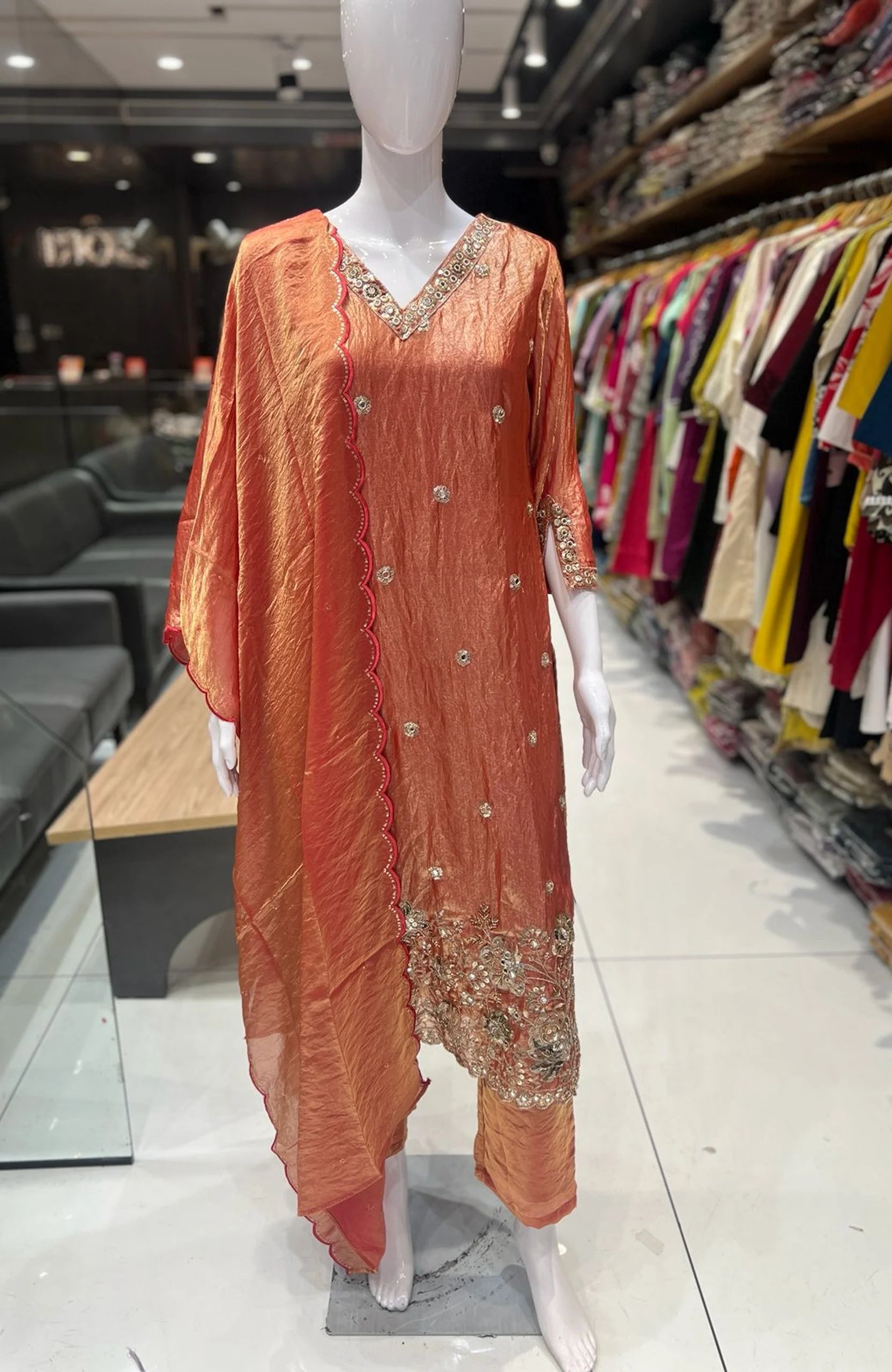 Gajri Fendi Straight Suit Set for Women | Bead Work 3 Piece Festive & Party Wear