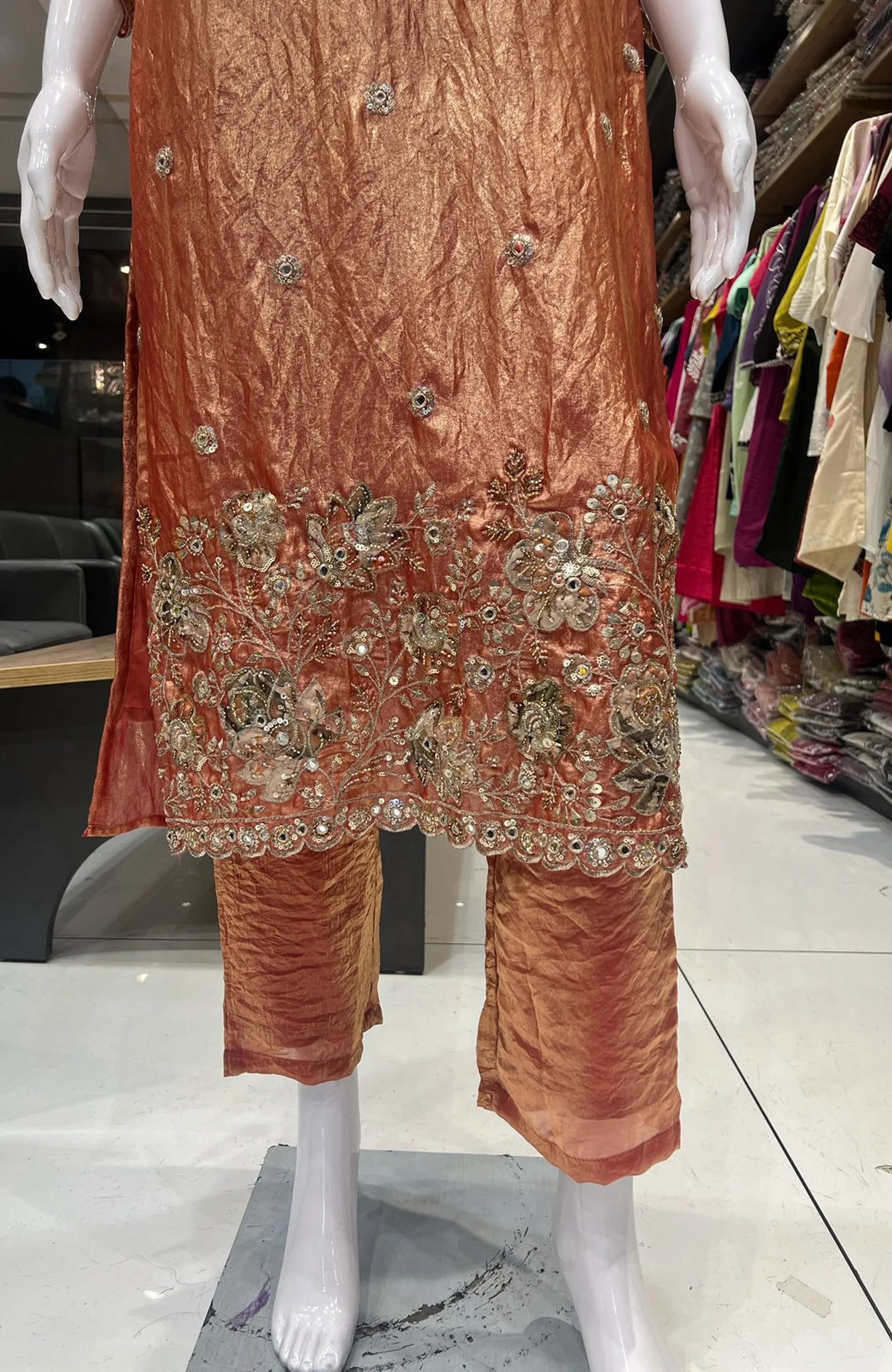 Gajri Fendi Straight Suit Set for Women | Bead Work 3 Piece Festive & Party Wear
