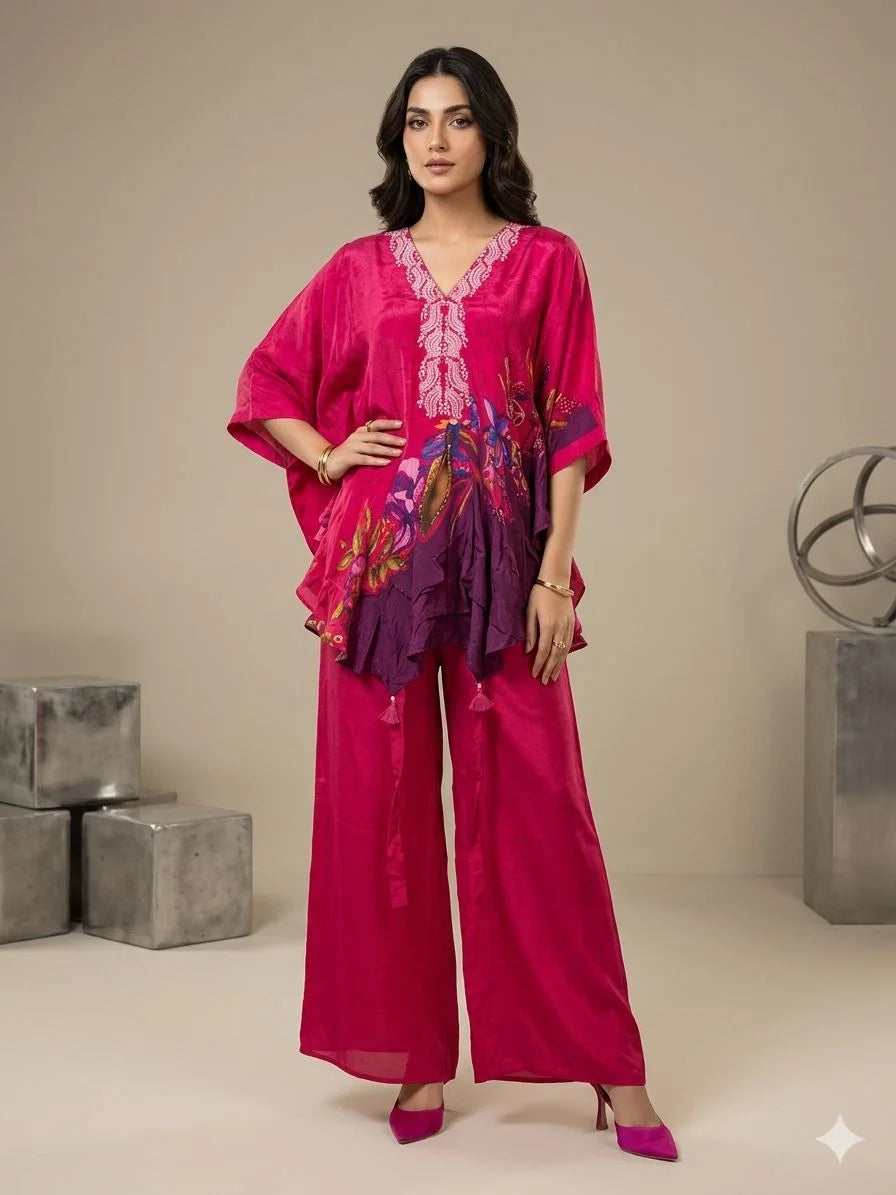Rani Pure Crape Neck Handwork 2 Piece Cord Set for Women | Designer Ethnic Wear