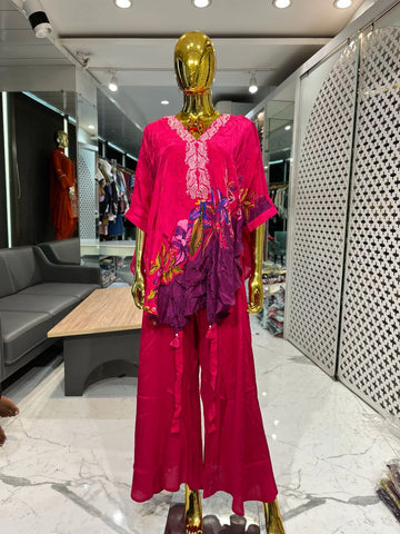 Rani Pure Crape Neck Handwork 2 Piece Cord Set for Women | Designer Ethnic Wear