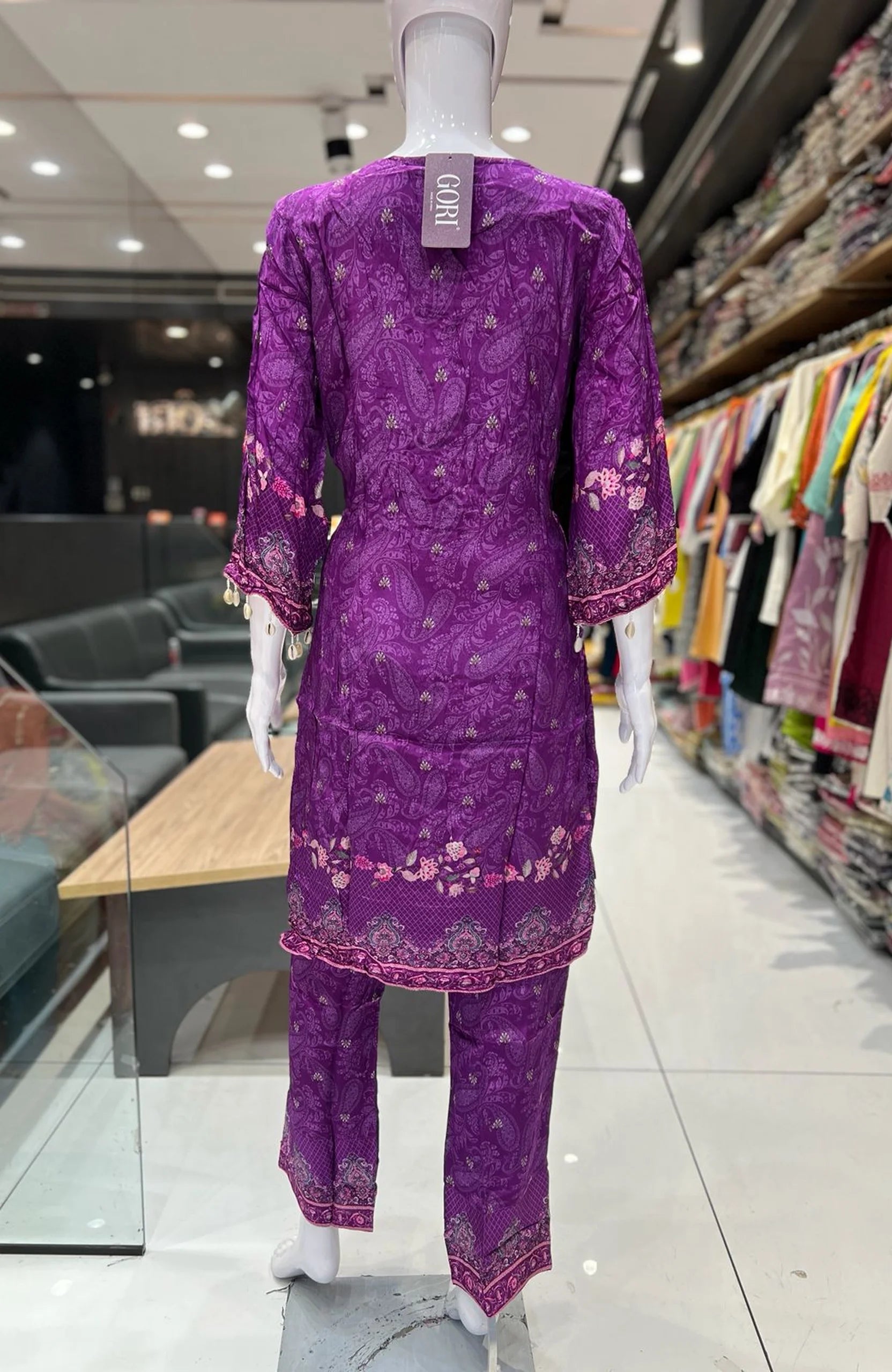 Purple Hand Work Straight Suit Set for Women | Natural Crepe 3 Piece Digital Print Kurta Set with Dupatta