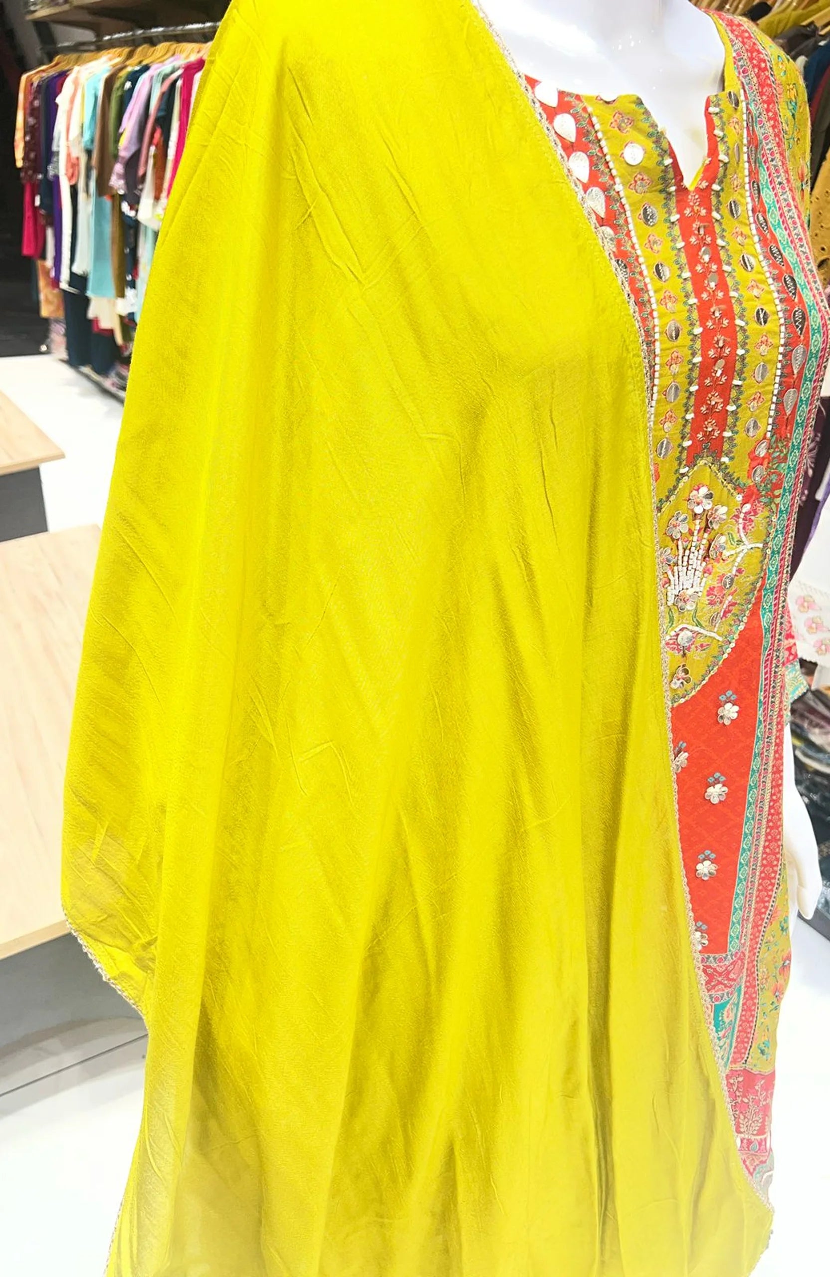 Mustard Gota Patti Short Anarkali Suit Set for Women | Digital Print 3 Piece Ethnic Wear