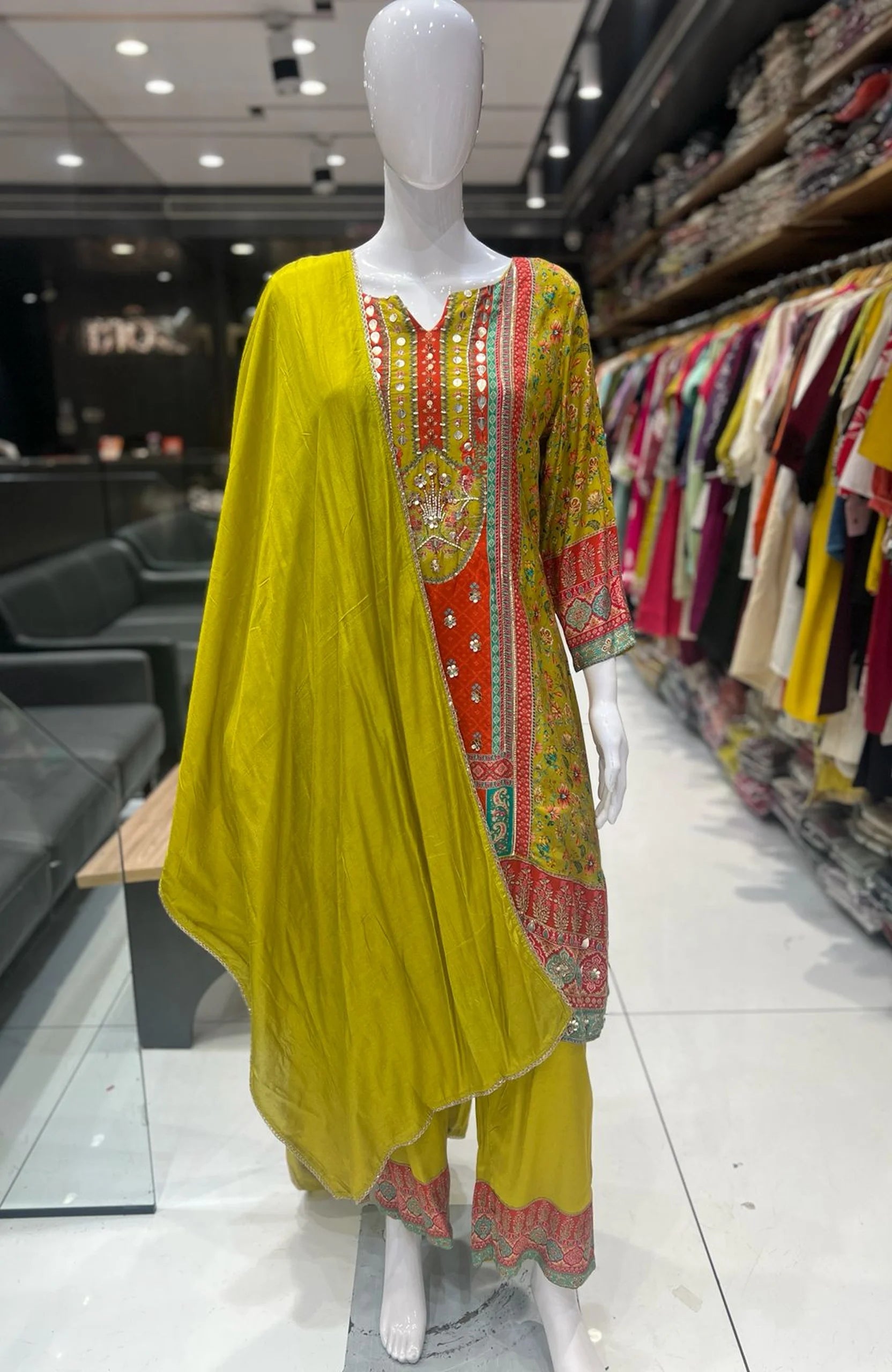 Mustard Gota Patti Short Anarkali Suit Set for Women | Digital Print 3 Piece Ethnic Wear