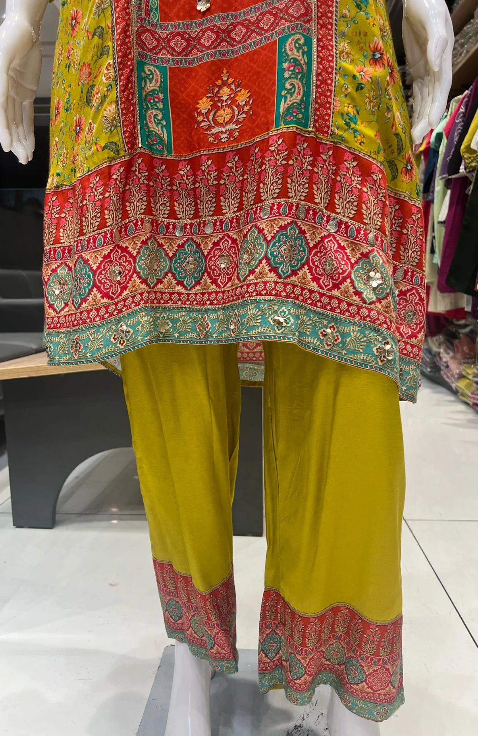 Mustard Gota Patti Short Anarkali Suit Set for Women | Digital Print 3 Piece Ethnic Wear