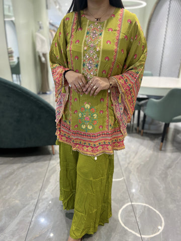 Olive Green Embroidery Silk Cordset - IDGORI 1061 3