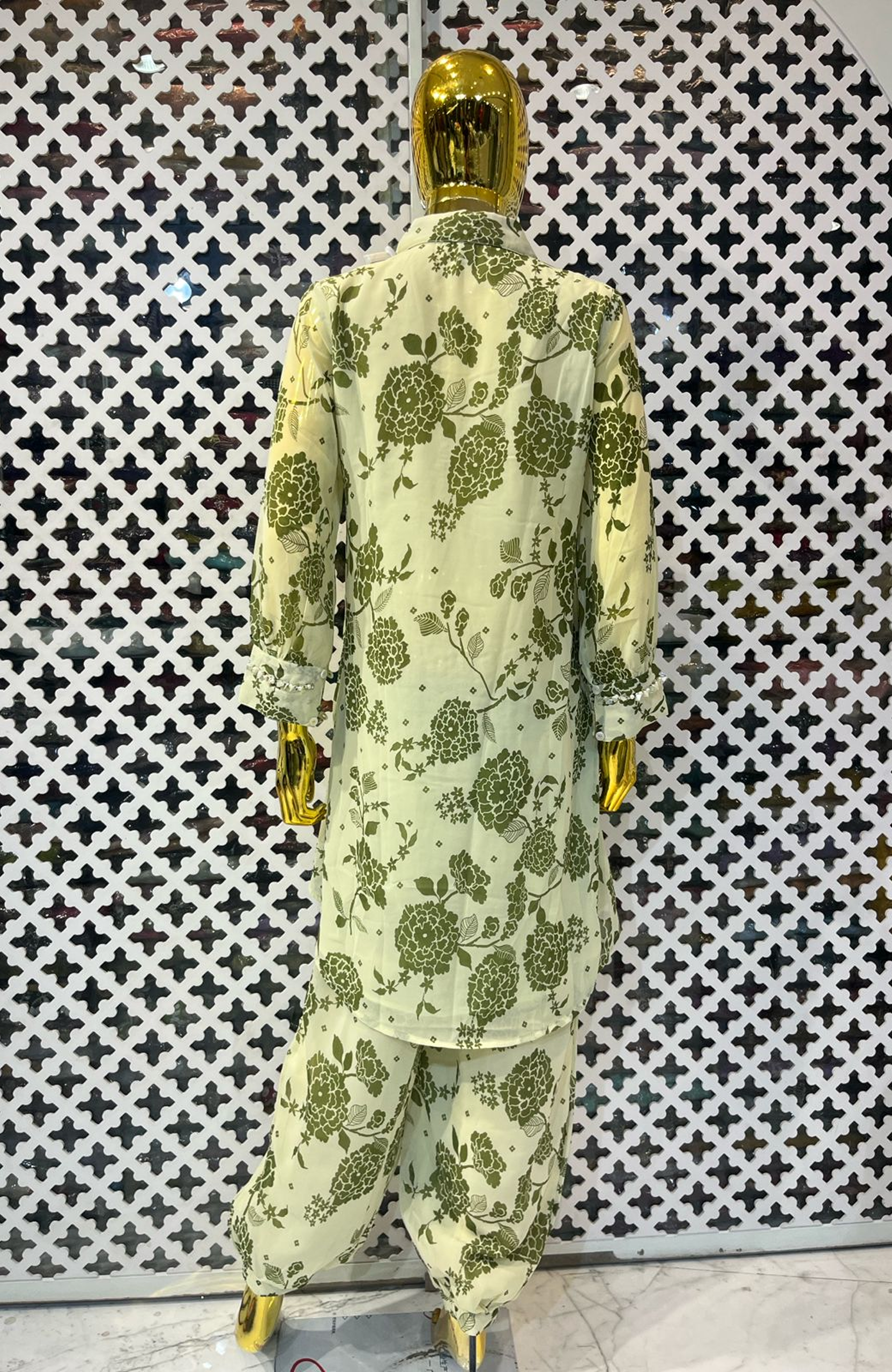 Pista Green Pure Georgette Printed Co-Ord Set for Women | Digital Floral Print Hand Work Designer Outfit