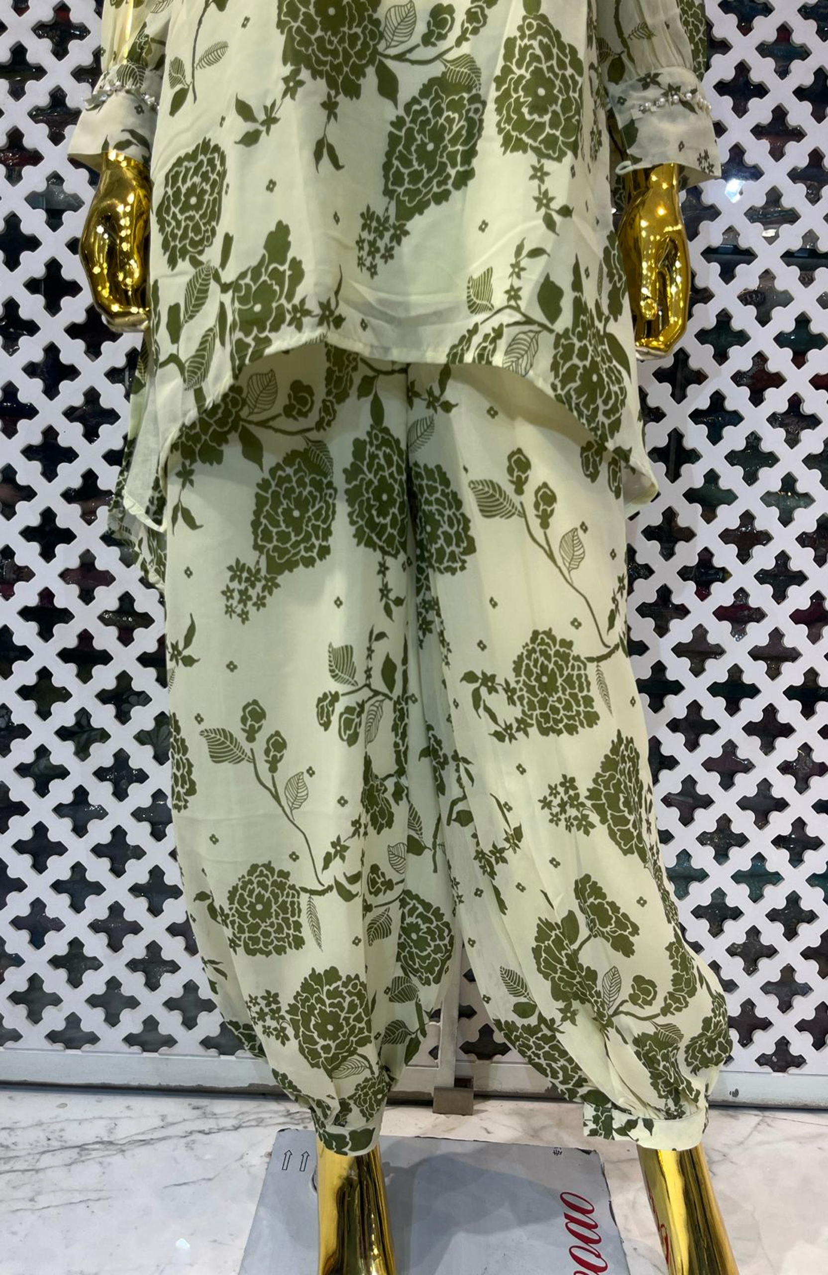 Pista Green Pure Georgette Printed Co-Ord Set for Women | Digital Floral Print Hand Work Designer Outfit