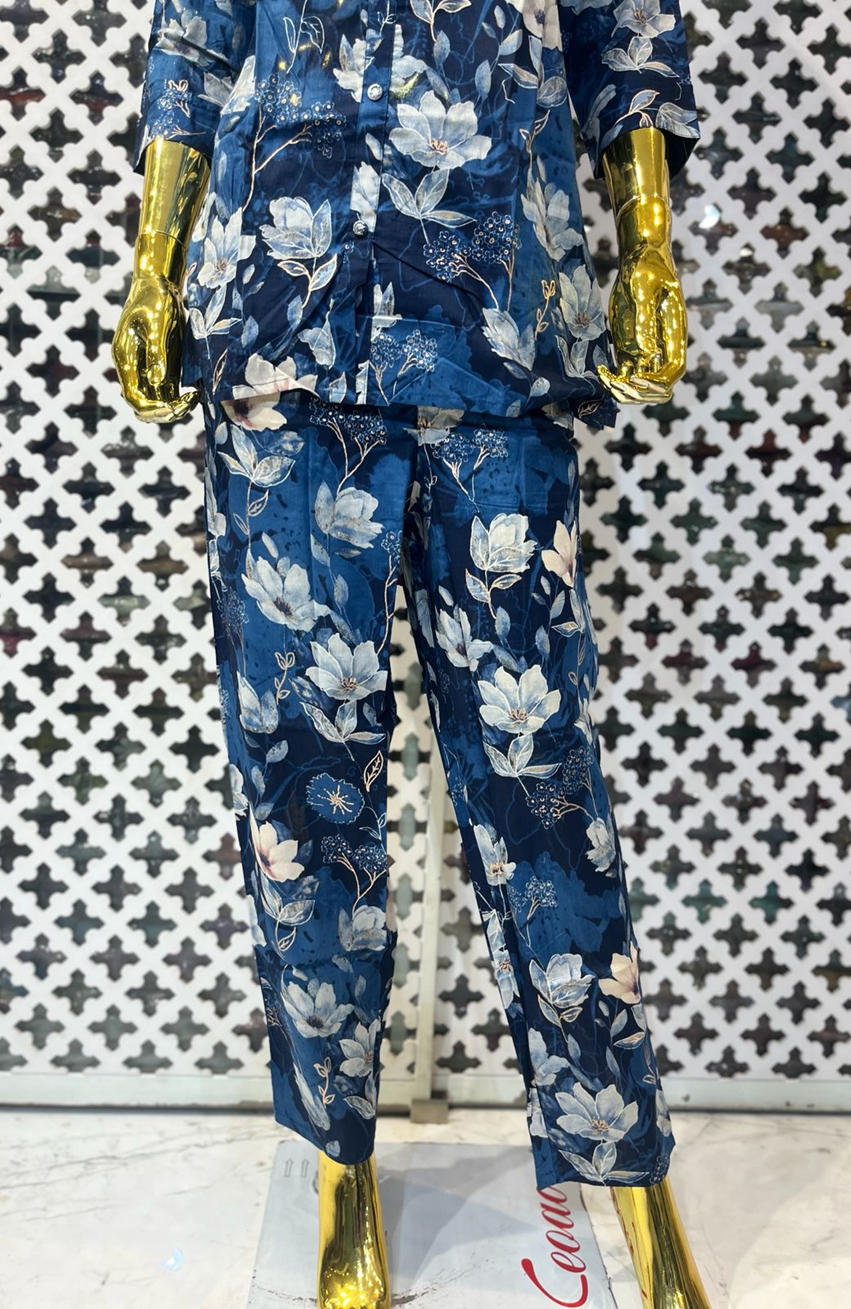 Blue Floral Cotton Co-Ord Set for Women | Digital Print Hand Work Designer Cord Set