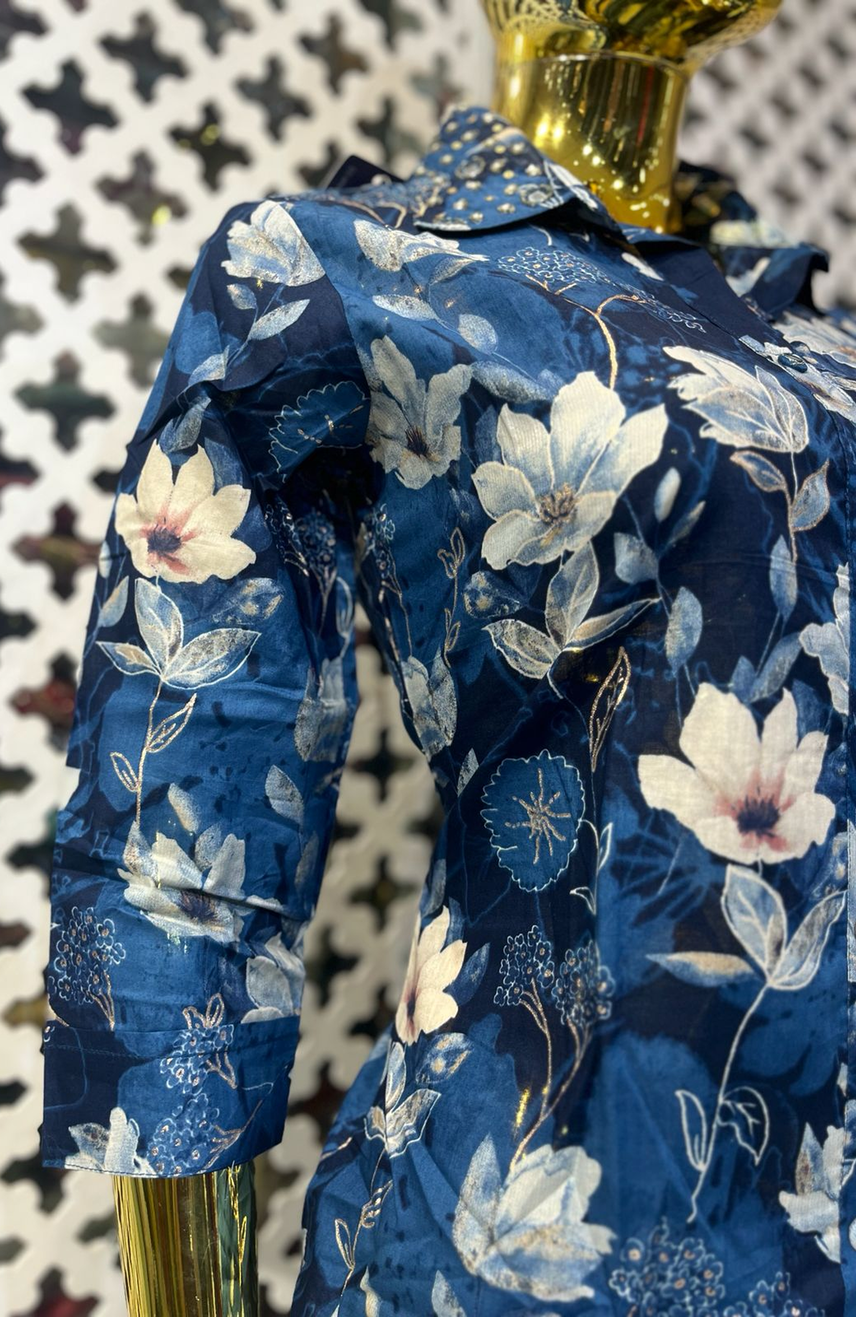 Blue Floral Cotton Co-Ord Set for Women | Digital Print Hand Work Designer Cord Set